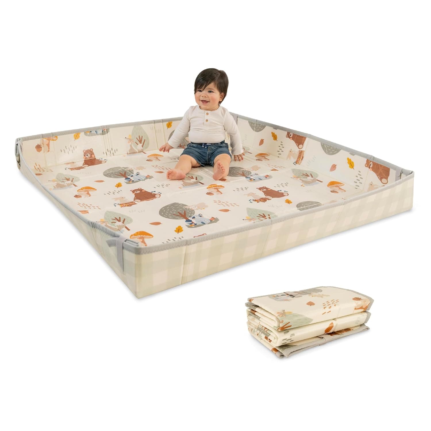 Infantino Foldable Soft Foam Mat, Baby Play Mat, Extra Large, Double-Sided Cushioned Portable, Fold-Up Sides, Non Slip Crawling for Infants & Toddlers