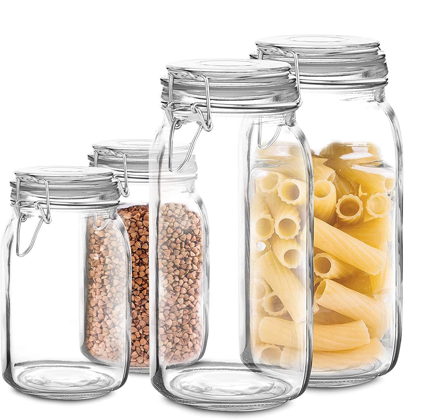 Marbelous Set of 4 Glass Mason Jars with Lid | Airtight Food Storage Containers, 2 x 1L, 2 x 2L | Minimalist Glass Organization Canisters