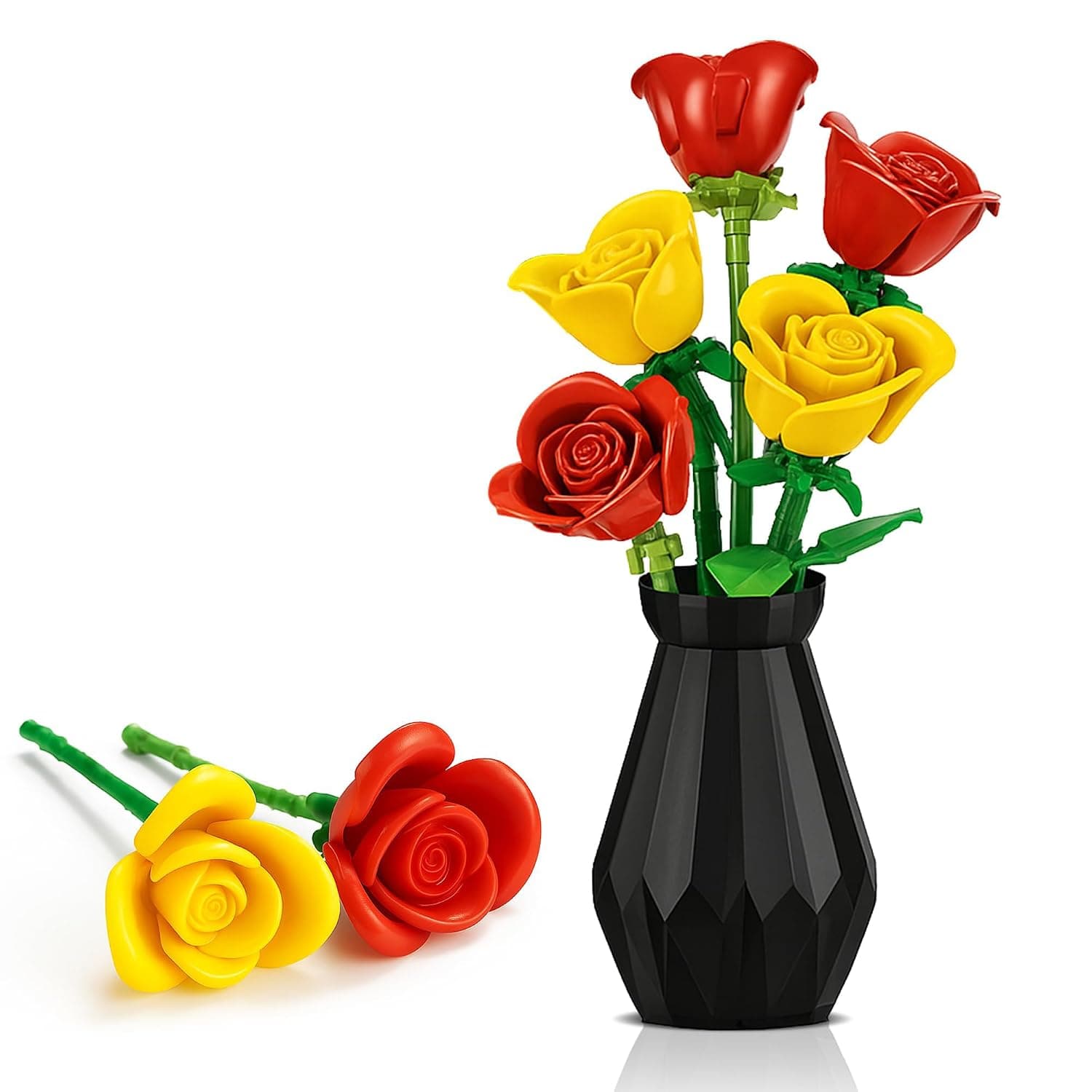 Rose Flower Building Set with Vase Botanical Plant Blocks DIY Model Kit Home Office Desk Decoration Creative Gift for Women Mom Wife Girlfriend Adults Kids, 249 PCS