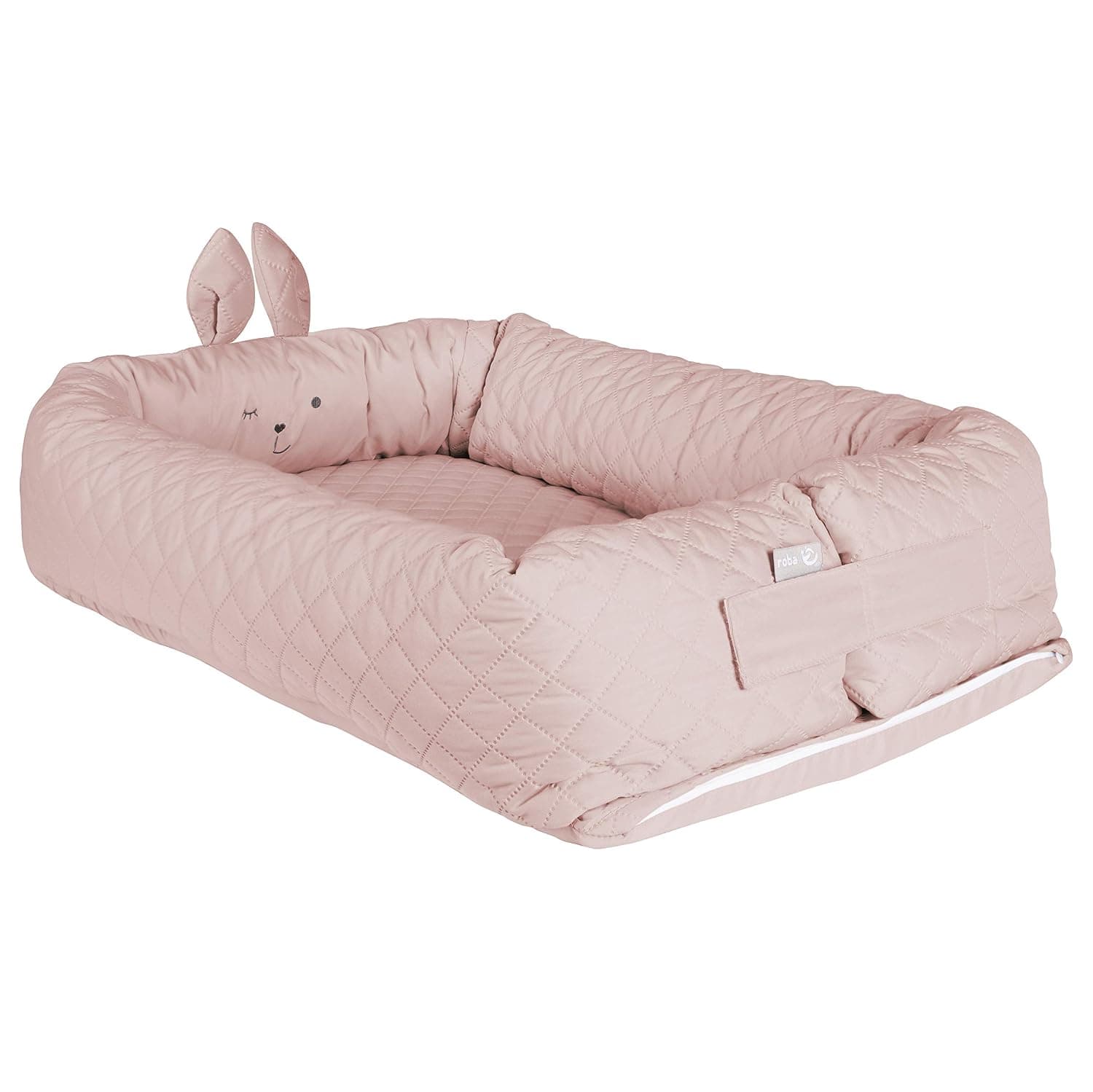 Roba Babylounge Roba Style Baby Cuddly Nest with Bunny Face"Lily", Pink, Travel and Cuddly Bed for Infants, Changing Mat, Changing Mat