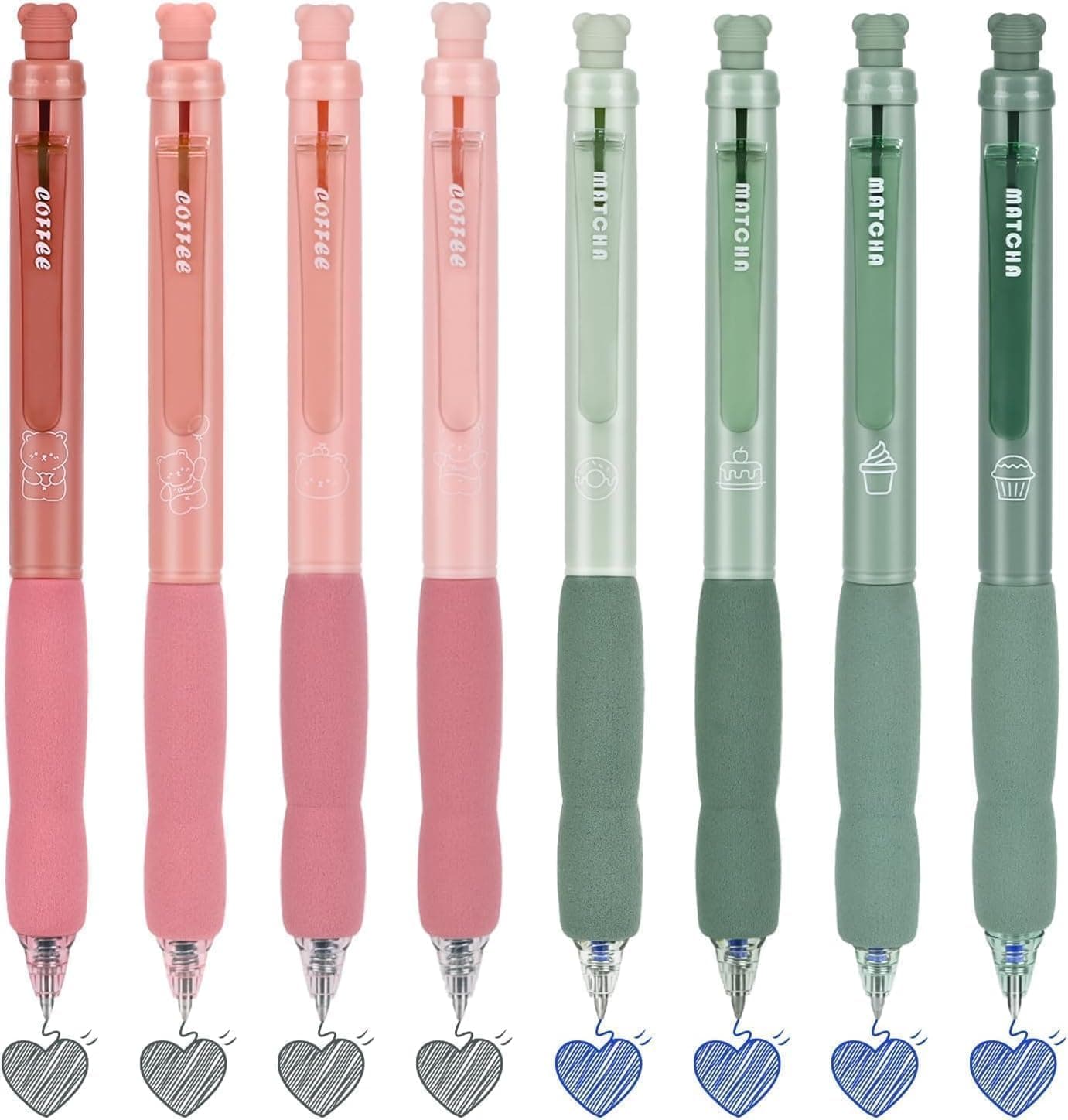 8 Pcs Retractable Erasable Gel Pens, 4 Blue 4 Black Ink 0.5 mm Fine Point with Cute Eraser, Smooth Write, Quick Dry, Easy to Carry, School Office Note Taking Journaling Supplies