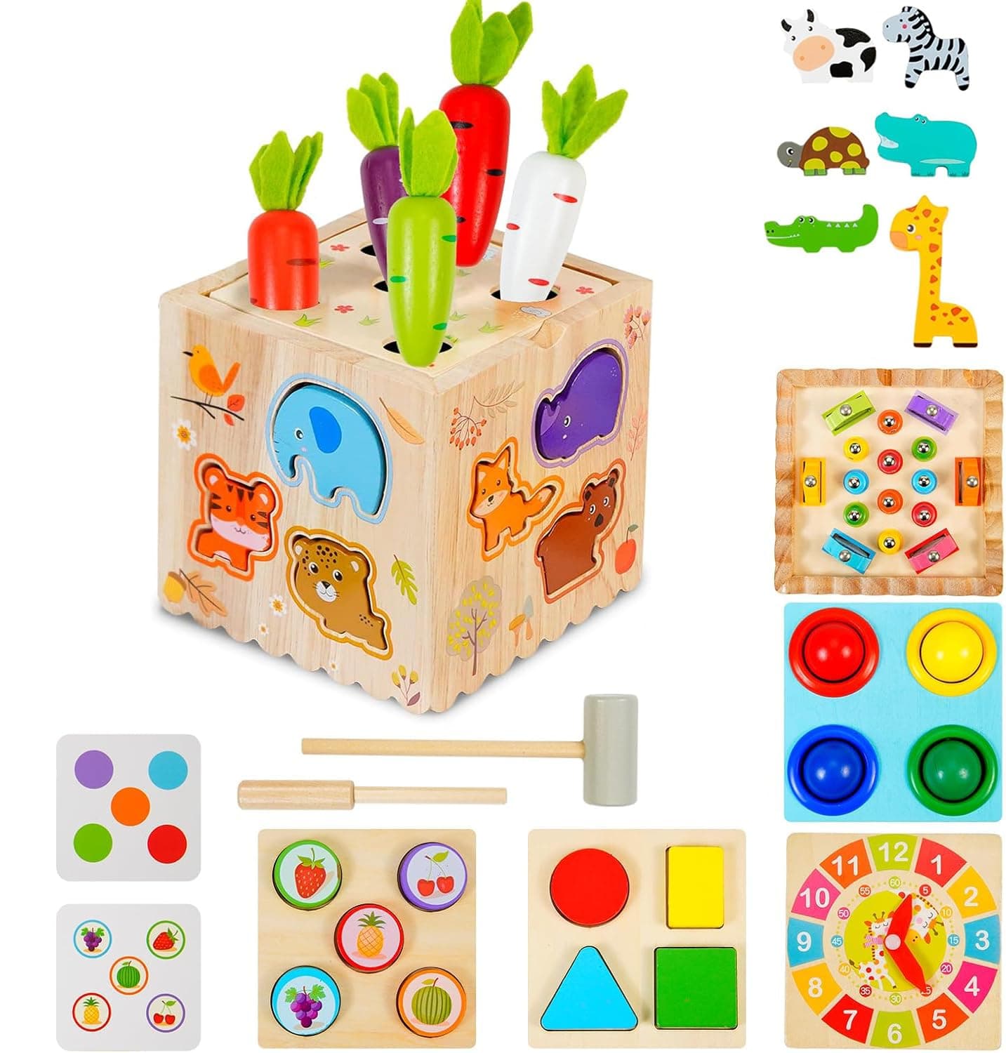 Wooden 8-in-1 Activity Cube, Toddlers Montessori Toys for 3 + Year Old Educational Learning Preschool Learning Motor Skills Game Toy for Baby Boys Girls Birthday Gift