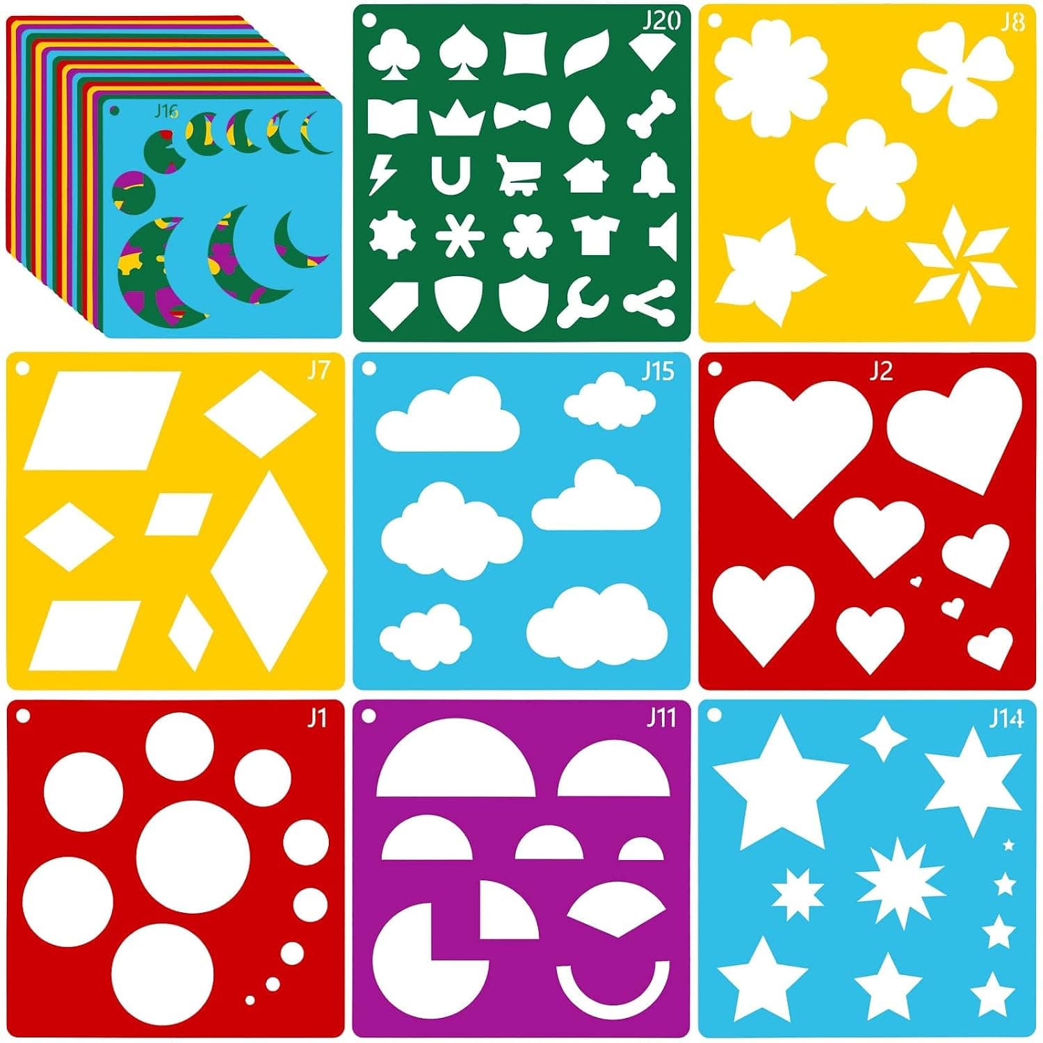 40 Pcs Geometric Shaped Stencils Set for Art & Craft, Reusable Drawing Templates for Shape Recognition and DIY Projects, 5.9 x 5.9 Inches