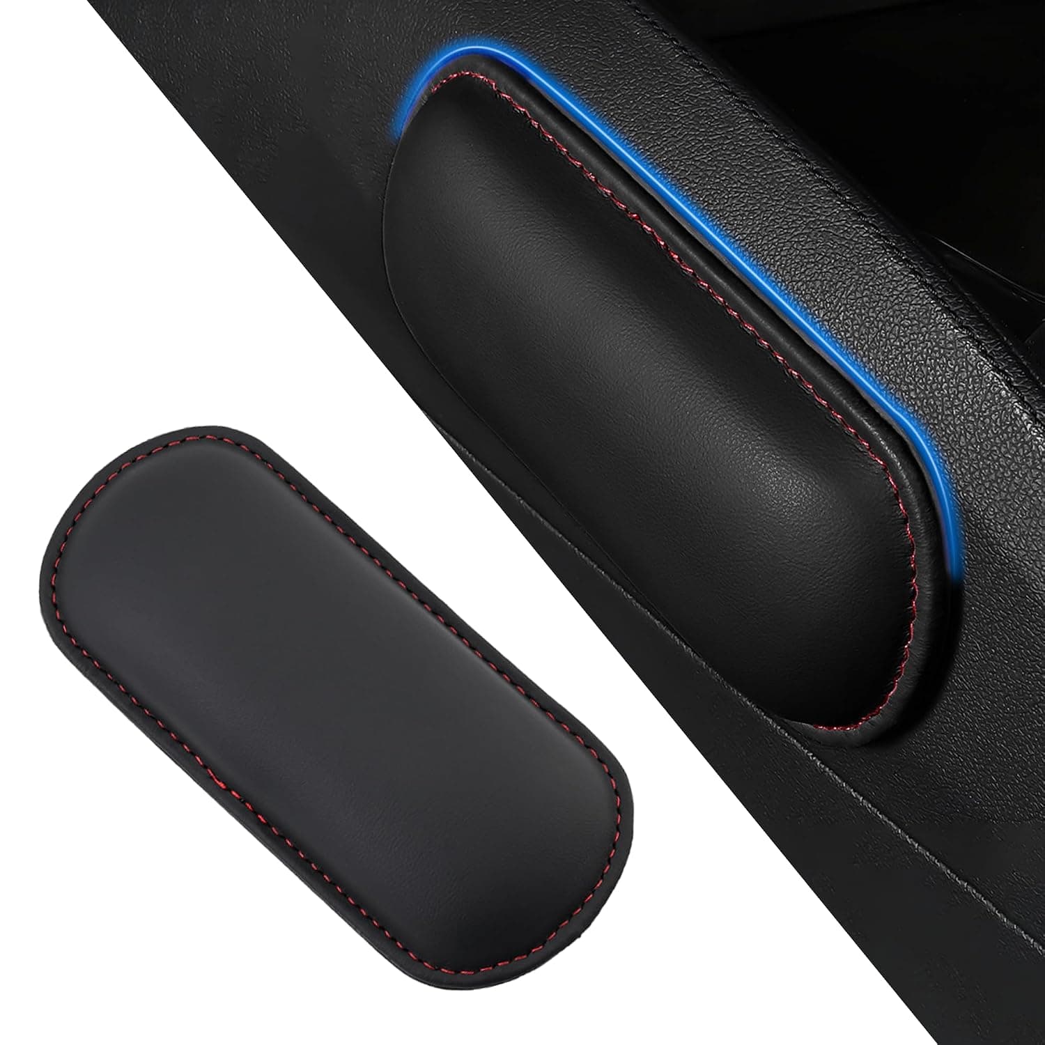 Car Center Console Knee Leg Elbow Cushion Pad, Soft Leather Door Armrest Foot Care Thigh Support Comfort Pillow, Auto Interior Accessories for Knee Pain Relief (Black/Red) | microfiber leather surface, padded contact area, mounts beside the door or center area, car interior accessories