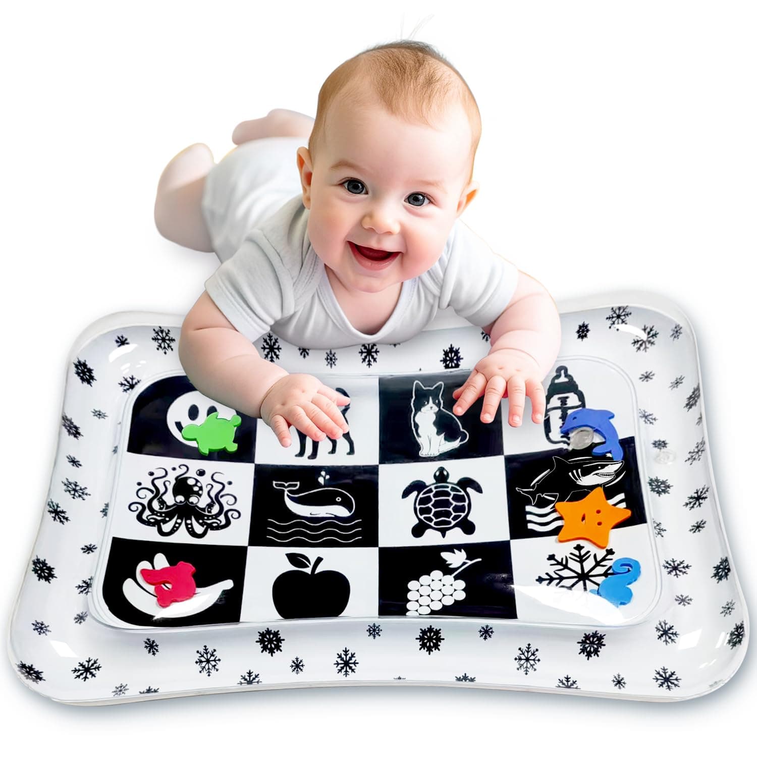 Baby Tummy Time Water Mat, Black and White Montessori Infant Play Mat
