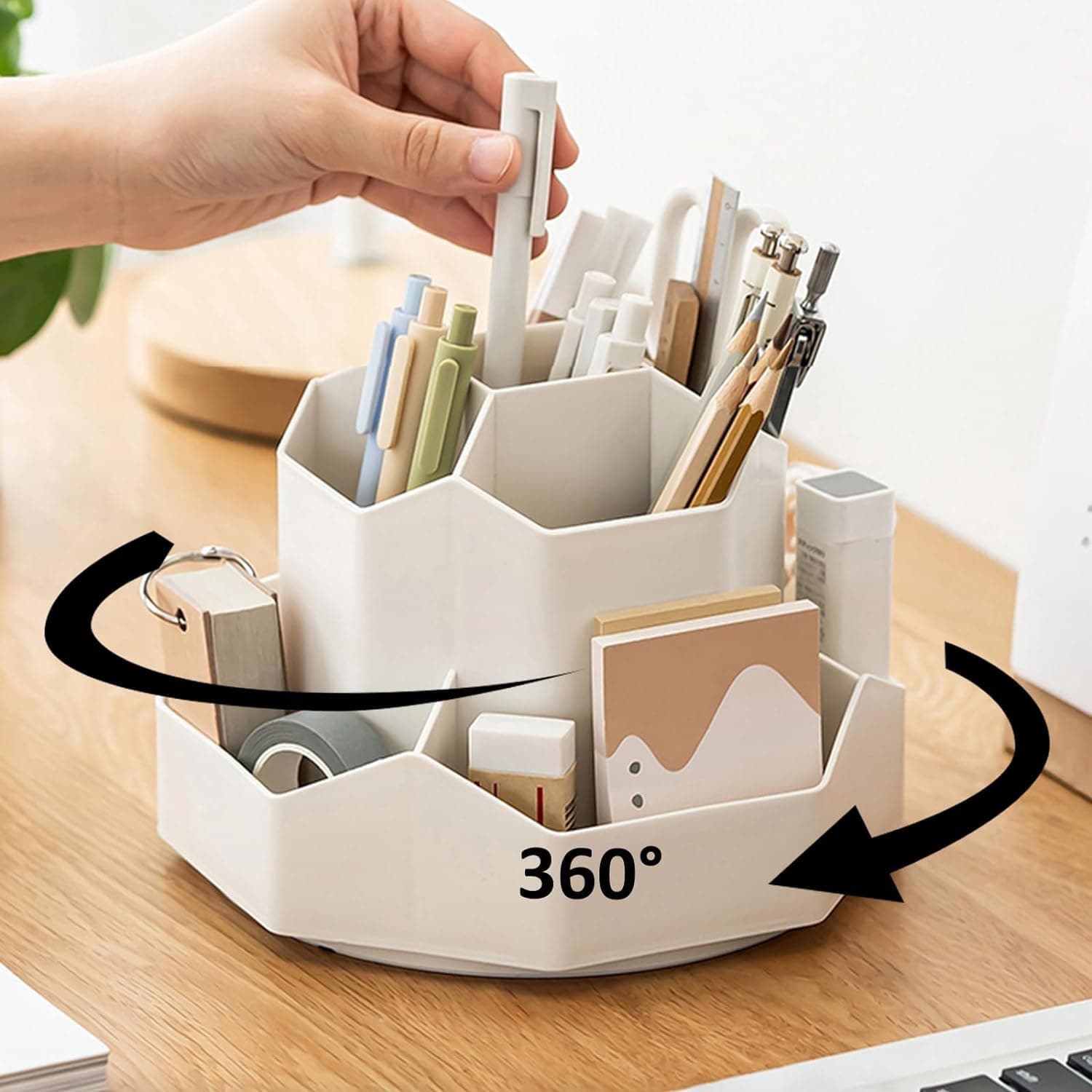 Pen Holder for Desk, Pencil Holder,5 Slots 360° Degree Rotating Desk Organizers and Accessories, Cute Pen Cup Pot for Office, School, Home, Art Supply (Large), BT321