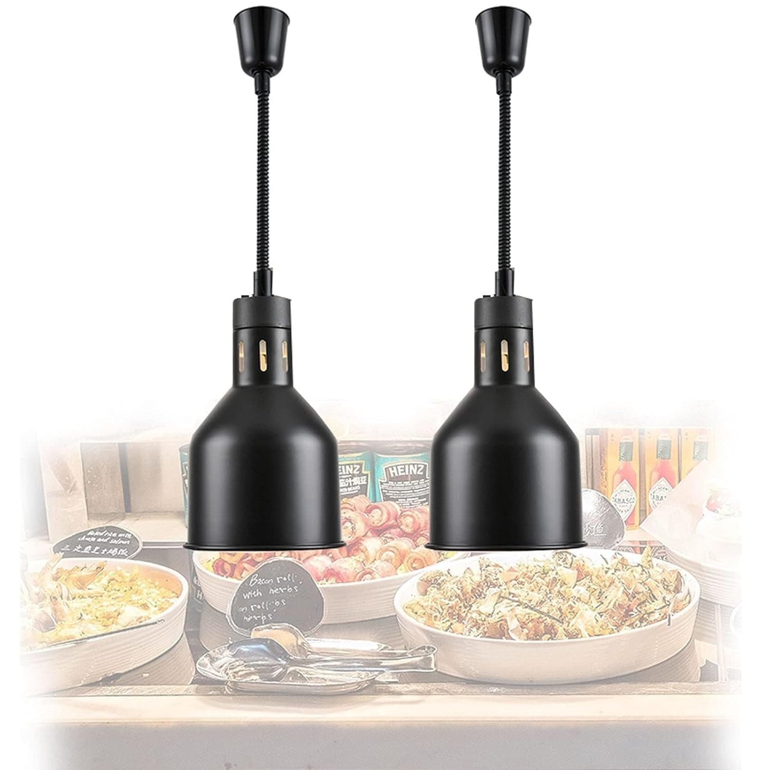 Buffet Steak Heater Chandelier Catering Food Warmer 250W Infrared Food Heat Lamp Extendable Restaurant Equipment to Prevent Food Cooling Too Quick(Black)