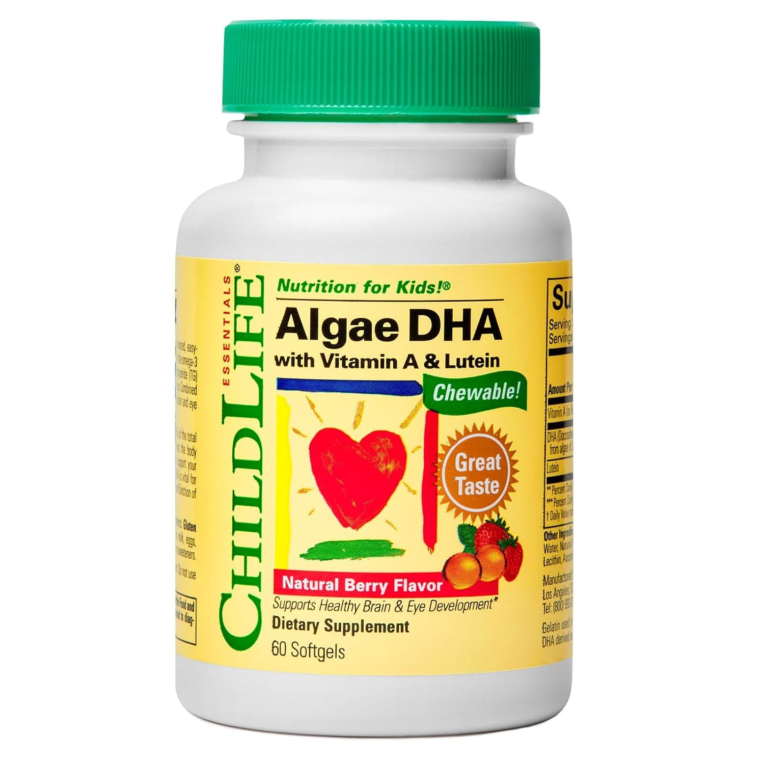 ChildLife Essentials | Algae DHA 60 Chewable Softgels Natural Berry Flavor | Algae DHA 60 Chewable Softgels with Natural Berry Flavor