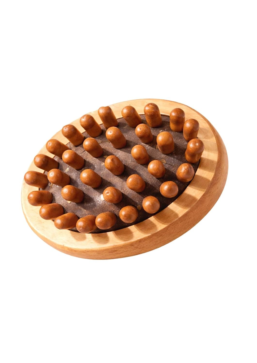 DOPPIO Wooden Anti-Cellulite Body Massager Brush – Natural Wood Dry Brushing Tool with Hand Strap for Body, Legs, Thighs & Back