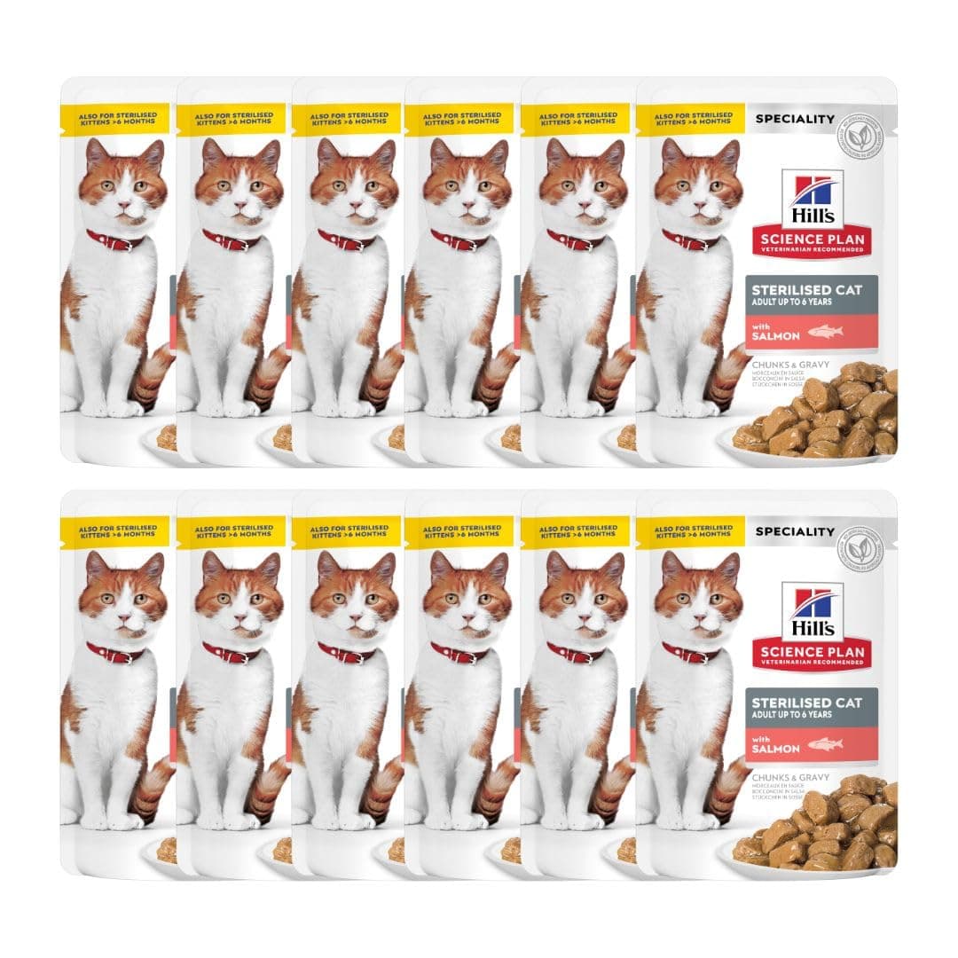 Hill's Sterilized Adult Cat Wet Food with Salmon Chunks – 12 x 85 g
