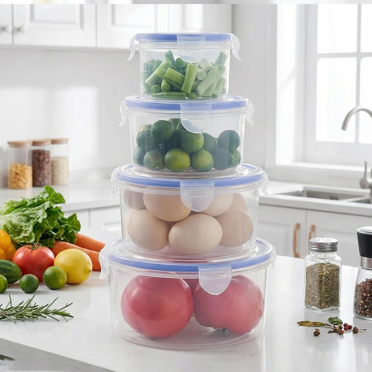 Food Storage Containers with Lids 10/20/34/50oz 4PCS sets, Bowl & Meal Prep Containers with Lids, for Kitchen and Camping Food Storage