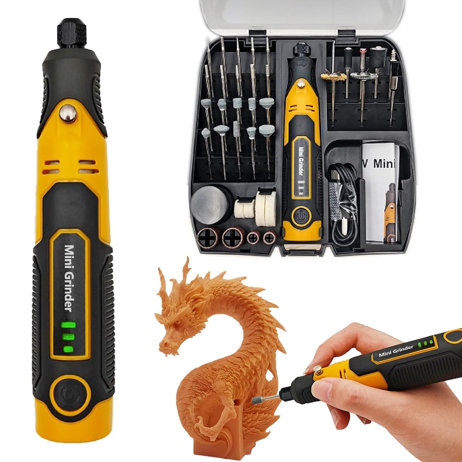Resin Drill 3D Printed Resin Cured Sanding and Polishing Tool Kit, Mini Type-C Cordless Electric Rotary Sander, with 57 Attachments, for Sanding, Polishing, Drilling, Etching, Engraving, DIY Crafts
