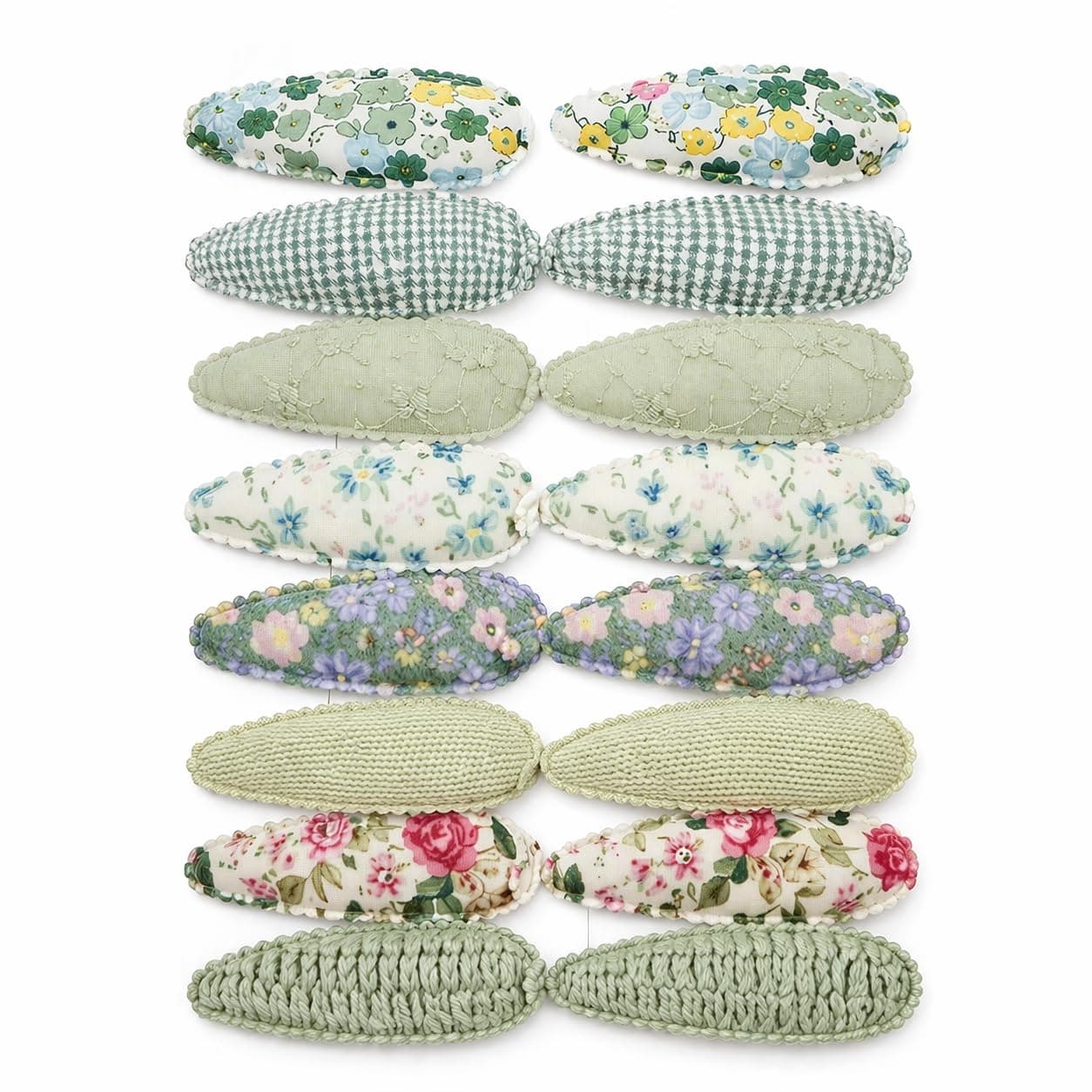 16 Pieces Baby Hair Clips Set, Green Floral Print Snap Clips for Girls Toddler, Fabric Bow Barrettes for Fine Hair, Summer Spring Hair Accessories for Kids, for School Age Children