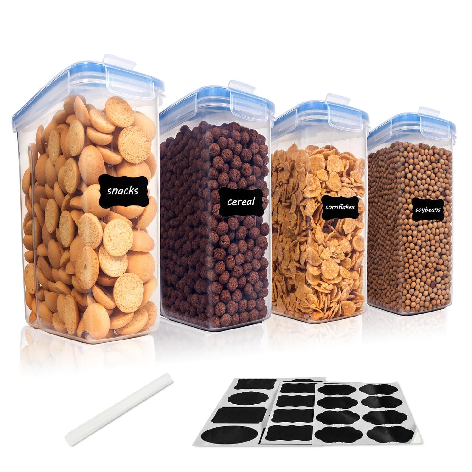 YelaJoy 4pcs Airtight Food Storage Container,Kitchen Grain Storage, Sealed Container and Grain Dispenser for Pantry Organization and Storage (Blue, 4L)