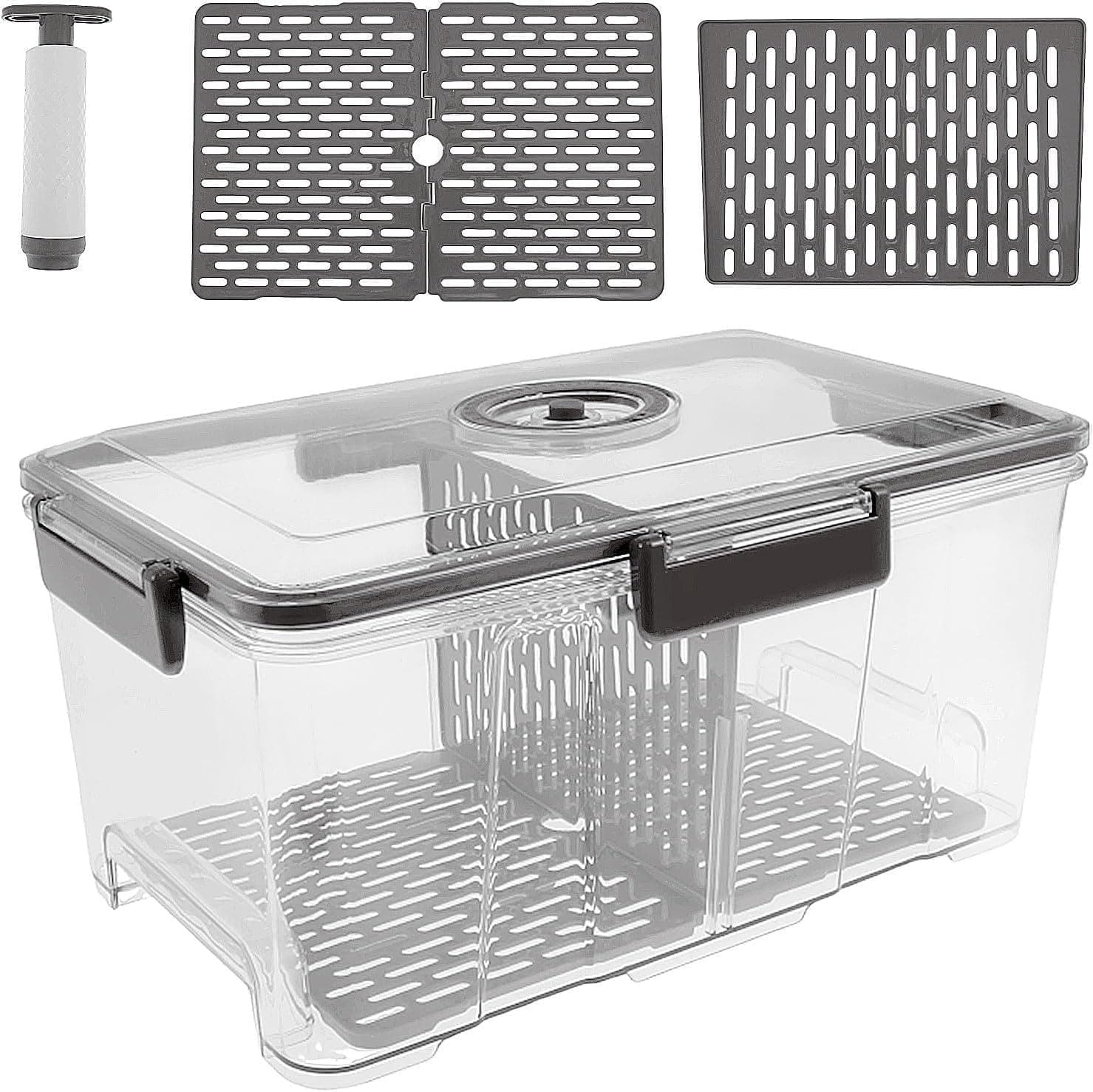 ALMEKAQUZ Large Airtight Bread Box with Manual Pump, Vacuum-Sealed Kitchen Storage Container, Perfect for Homemade Bread, Buns, Bagels & Loaves, Countertop Space-Saving Design