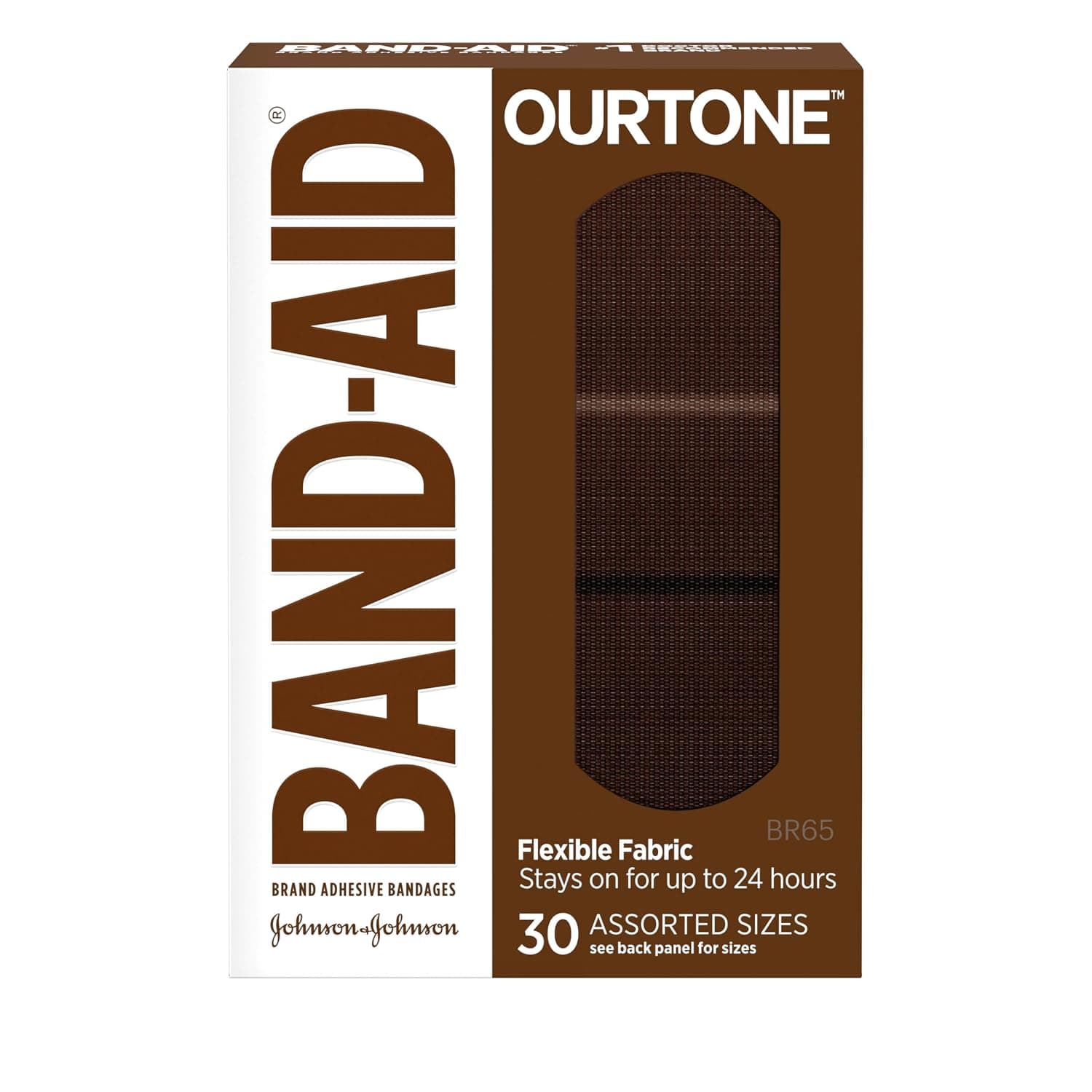 Band-Aid Brand Ourtone Adhesive Bandages, Flexible Protection & Care of Minor Cuts & Scrapes, Quilt-Aid Pad for Painful Wounds, BR65, Assorted Sizes, 30 ct | Flexible Protection, Comfortable Wound Care of Minor Cuts, Scrapes & Burns, Quilt-Aid Pad for Painful Wounds, Shade BR65