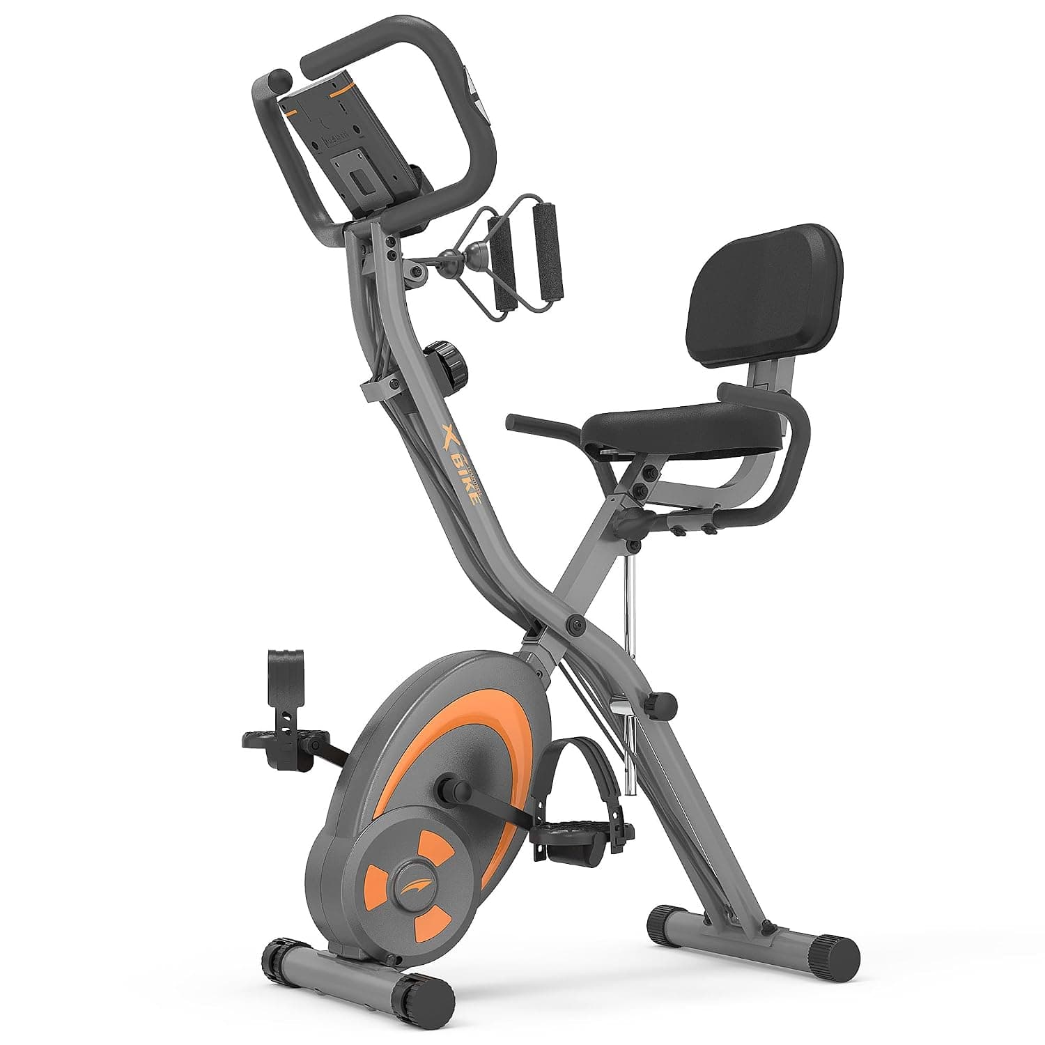 Folding Stationary Bike Recumbent Exercise Bike w/Arm Resistance Bands-Pulse Sensor-LCD Monitor and Easy to Assemble Indoor Cycling Bike