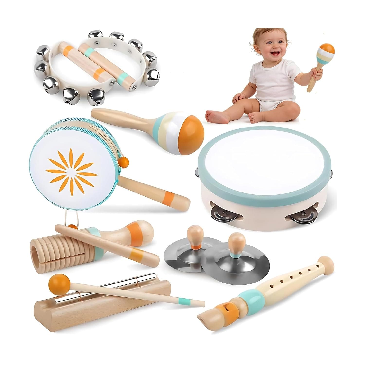 Andanna Toddlers Musical Instruments, Baby Montessori Wooden Musical Toys for Toddlers,Kids Percussion Instruments Toy for Preschool Kids, Birthday Gift for Baby Boys Girls (2)
