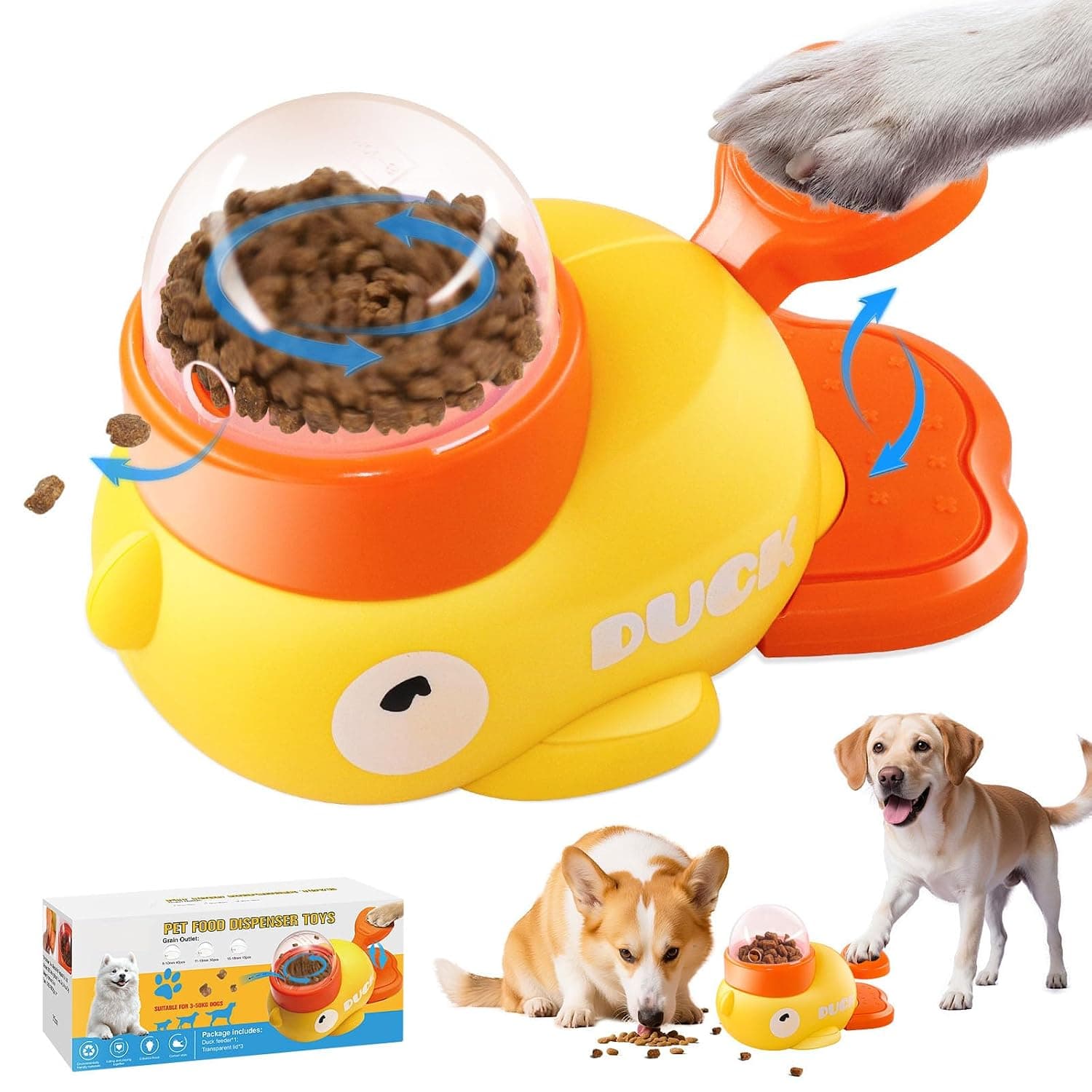 2-In-1 Dog Treats Dispenser Interactive Toys, Dog Slow Feeder, Cat Food Launcher,Duck-Shaped Pet Puzzle Toys for Cats and Small Dogs