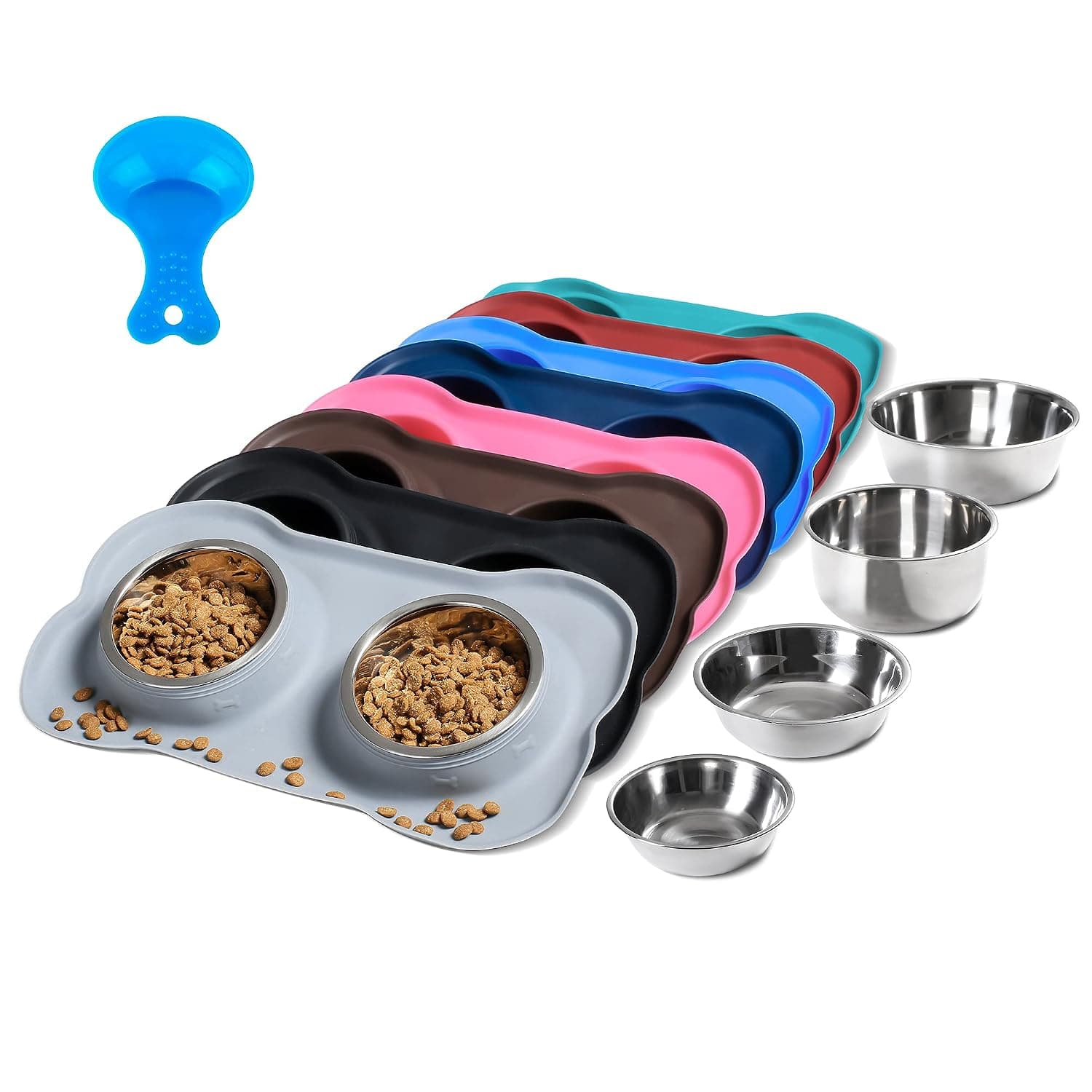 Hubulk Pet Dog Bowls 2 Stainless Steel Dog Bowl with No Spill Non-Skid Silicone Mat + Pet Food Scoop Water and Food Feeder Bowls for Feeding Small Medium Large Dogs Cats Puppies (Small, Gray)