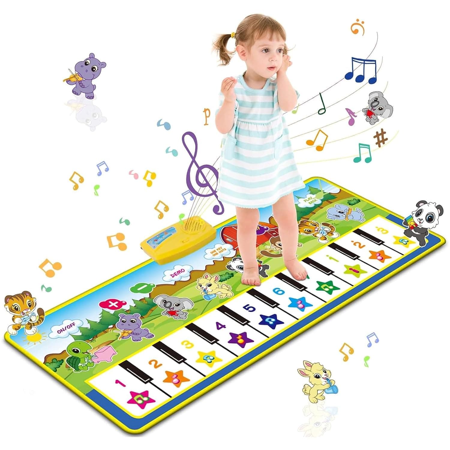 LinJie Piano Music Dance Mat,Baby Musical Mat,Piano Mat For Toddlers With 8 Animal Sounds Blanket Touch Play Mat Gift Toys For 3+ Years Old Kids Boys Girls