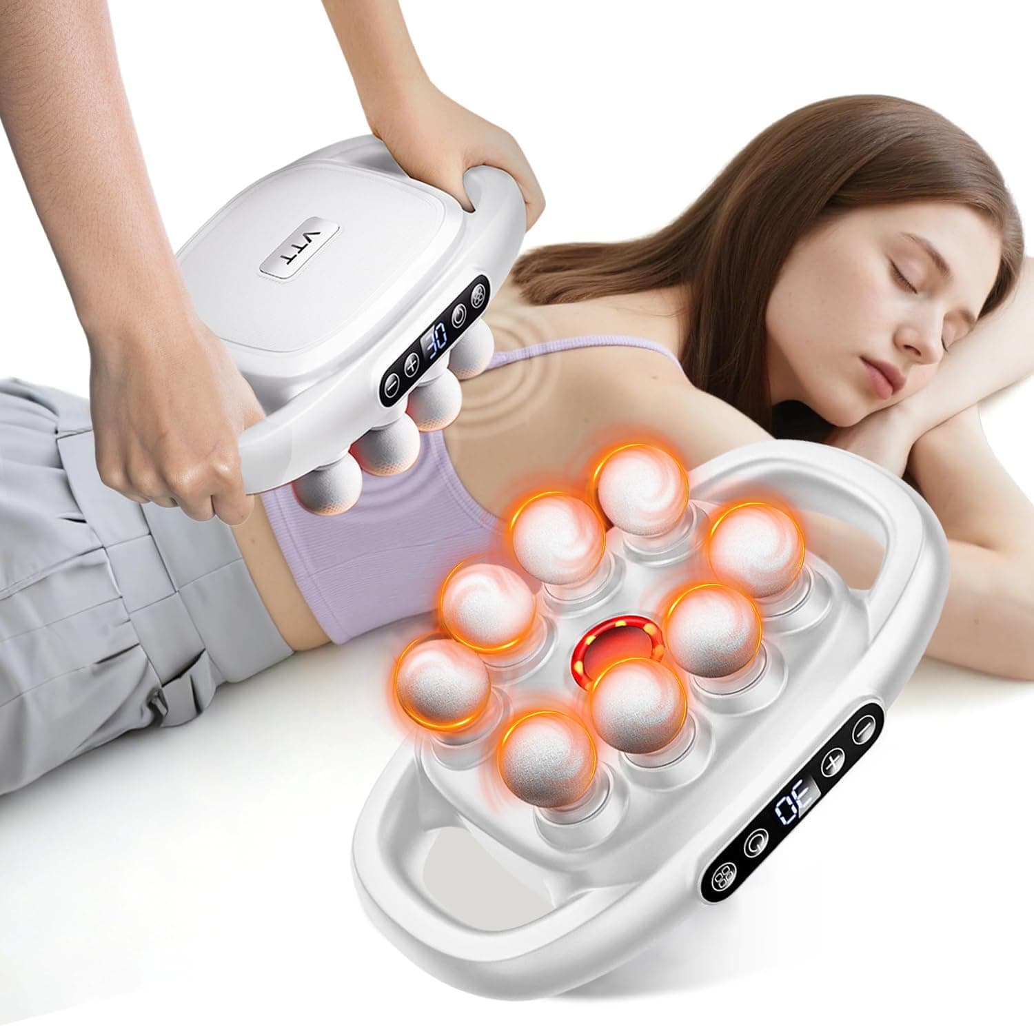 BOOM Massage Gun, Handheld Electric Muscle Massager Gun, 8 Heads 3 Modes, Full Body Massager for Pain Relief, Back, Legs, Neck, جهاز مساج Gifts for Families and Friends (white)