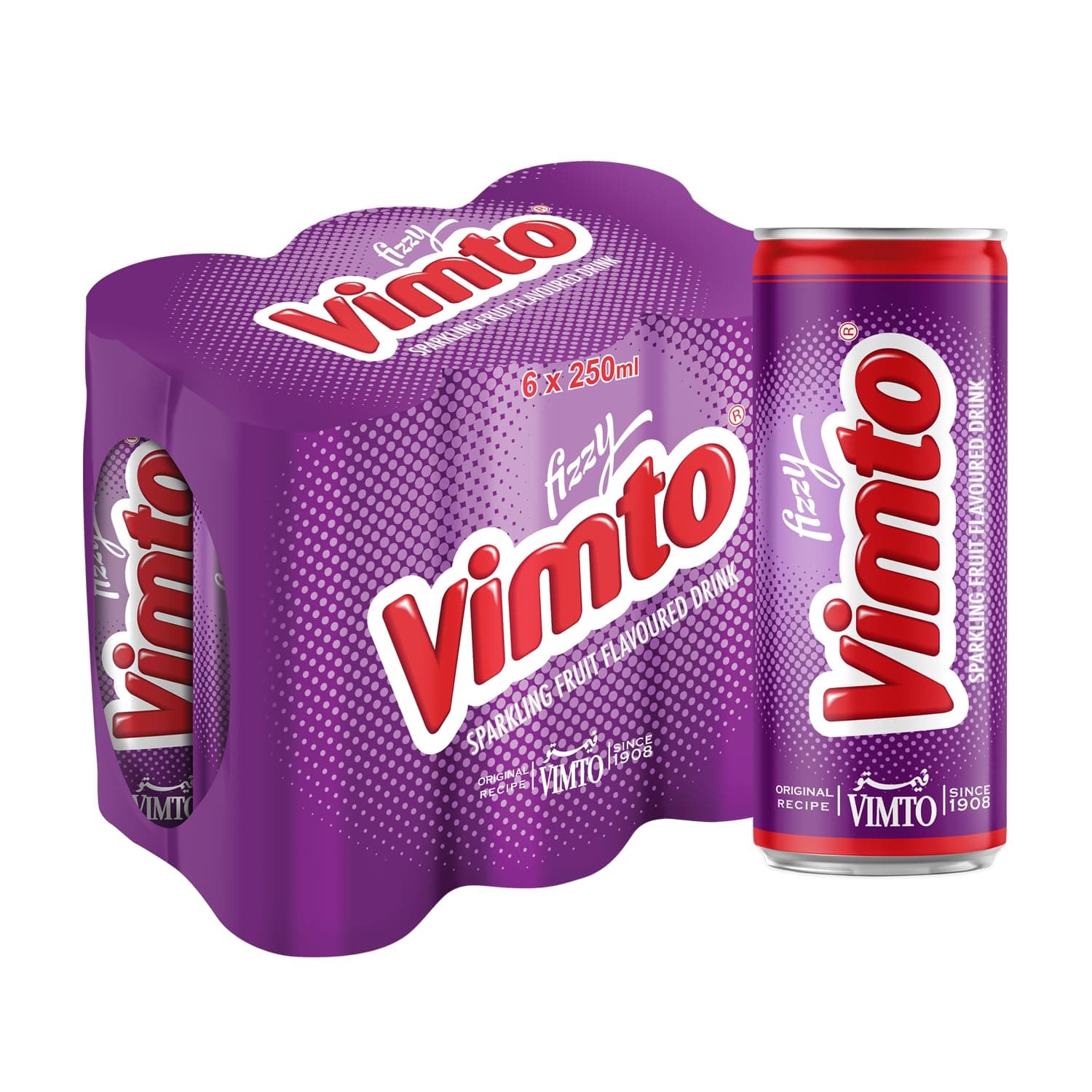 Vimto Fizzy Sparkling Fruit Flavoured Drink 250ml Can x Pack of 6