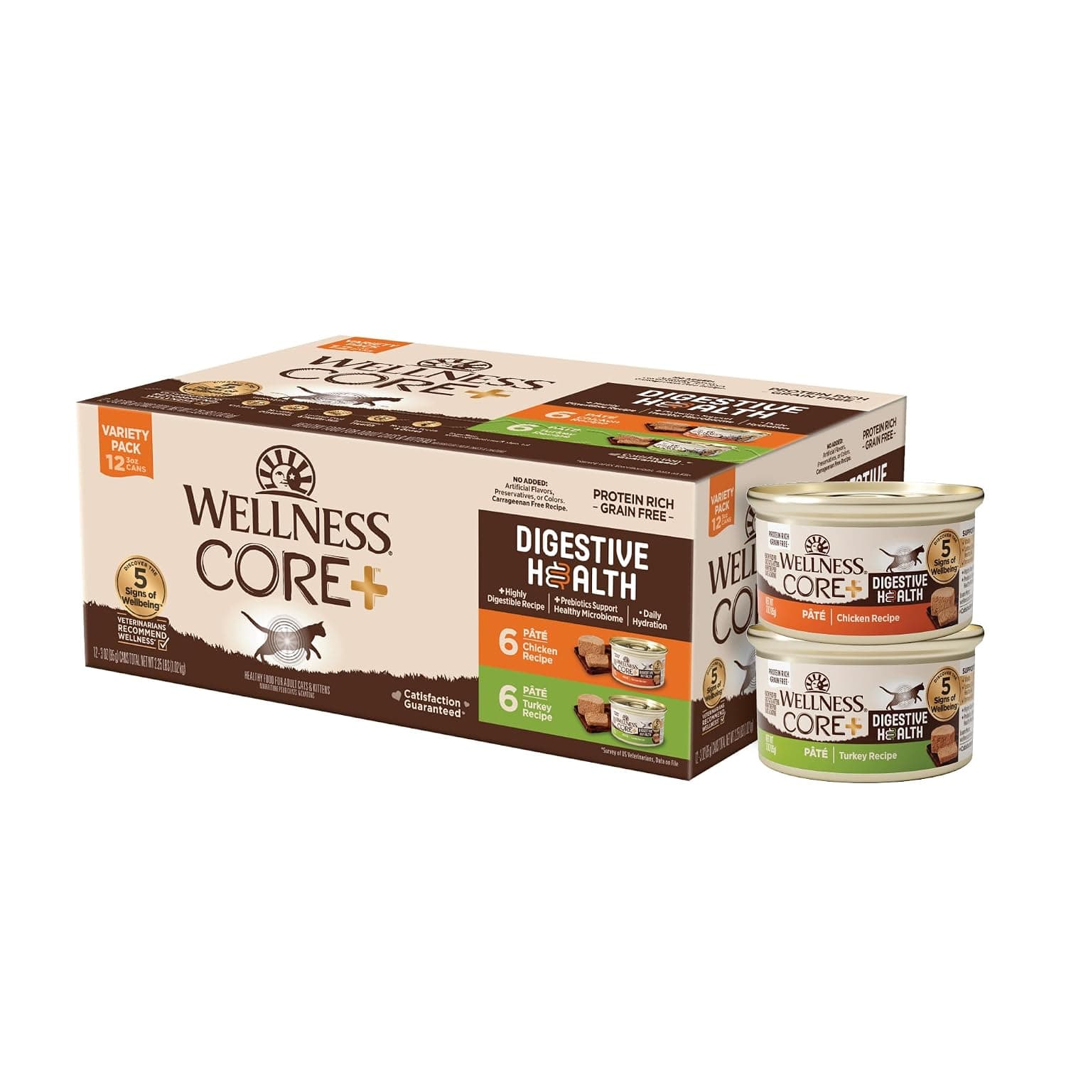 Wellnes CORE Digestive Health Grain-Free Natural Wet Cat Food, Sensitive Stomach, Easily Digestible (Chicken/Turkey Variety Pack, 3 Ounce Can, 12 Pack)