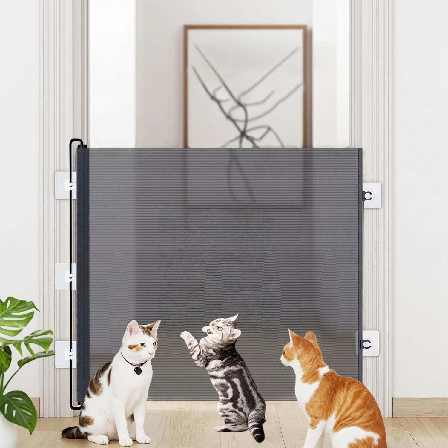 Retractable pet gate (130 * 78cm), child safety gate with automatic retractable mesh screen, pet mesh fence, no drilling required, suitable for stairs, doorways and corridors. (black, 130 * 78cm)