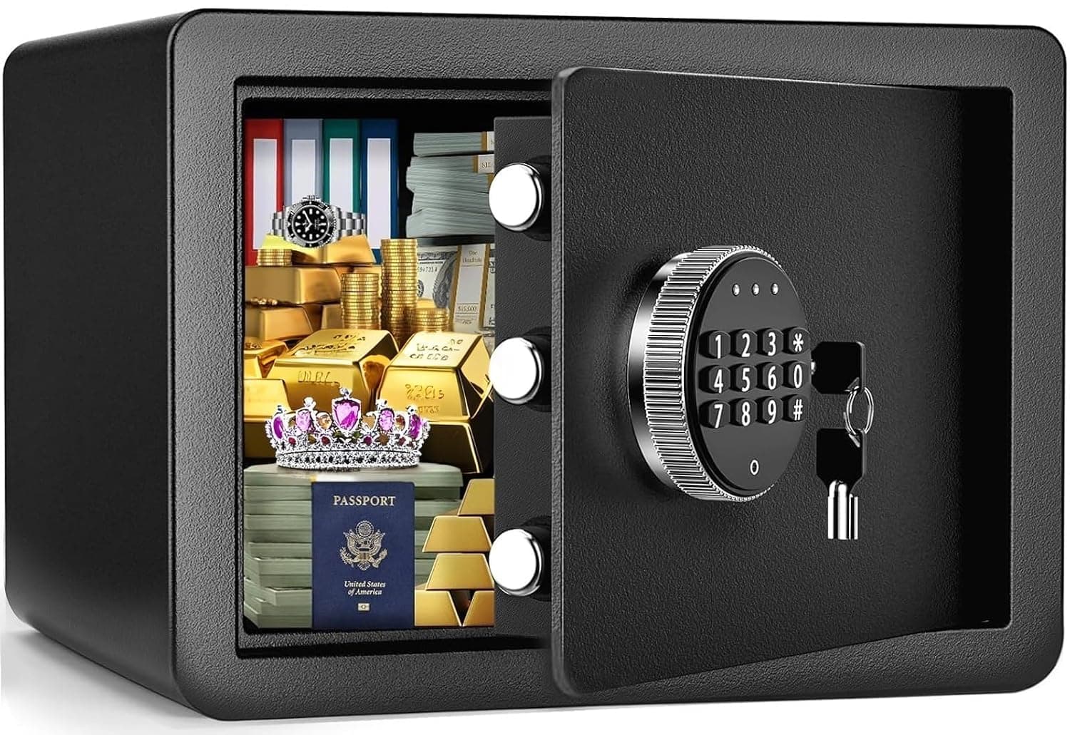 Safe Box, Fireproof Home Safe with Digital Keypad Safety Key Lock, Hotel Security Safe Box, Cabinet Small Hidden Wall Safes for Office Protect Money Cash Watches Jewelry Documents, 31X20X 20 cm