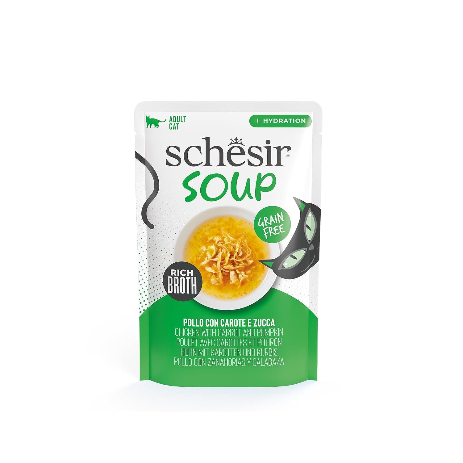 Schesir, Soup with Chicken Fillets with Carrots and Pumpkin, Complementary Wet Food for Cats, Original Recipe, 100% Natural, 12 Bags of 40 g