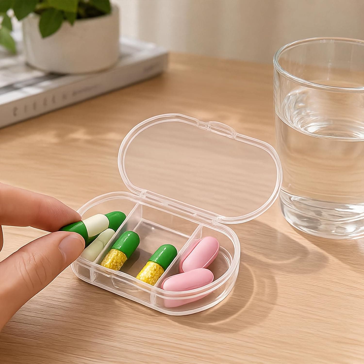 Travel Pill Organizer 3 Compartment Portable Small Pill Box Daily Vitamin Storage Case for Home Travel