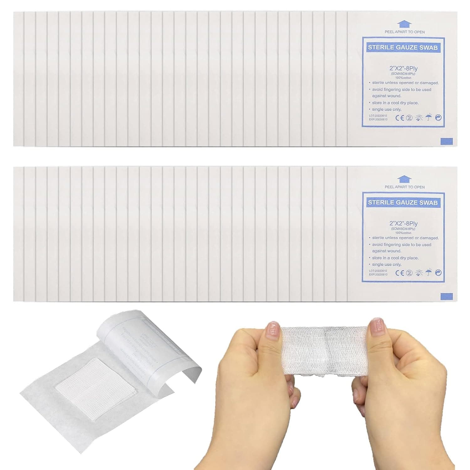60-Piece Sterile Gauze Swabs Pack: Non-Stick Cotton Dressing Pads for Wound Care and Skin Health - Essential First Aid Supplies for Medical and Home Use