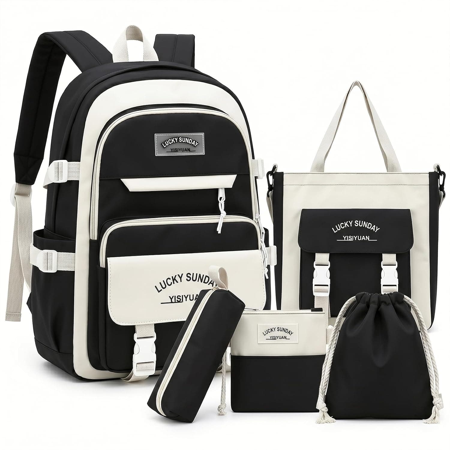 School Bags for Kids 5Pcs Set with Large Capacity, Book Bag, Lunch Bag, Tote Bag, Pencil Case, Suitable Teenage Students