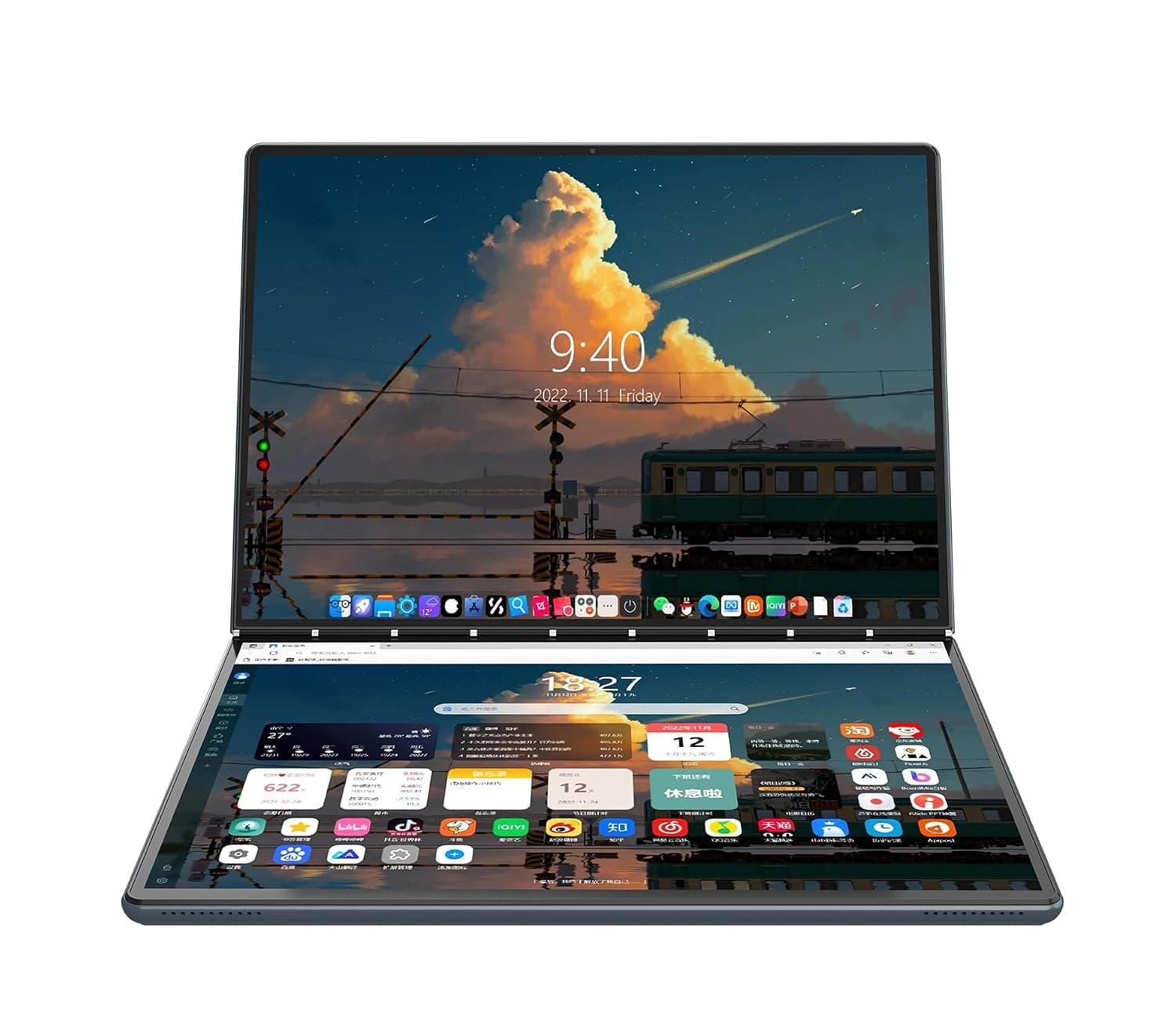 2-in-1 13.5" 2.5K Dual Screen Touch Laptop Intel 12th Gen CPU Alder Lake-N N100 Windows 11 Home 16GB RAM 512GB SSD (Gray)