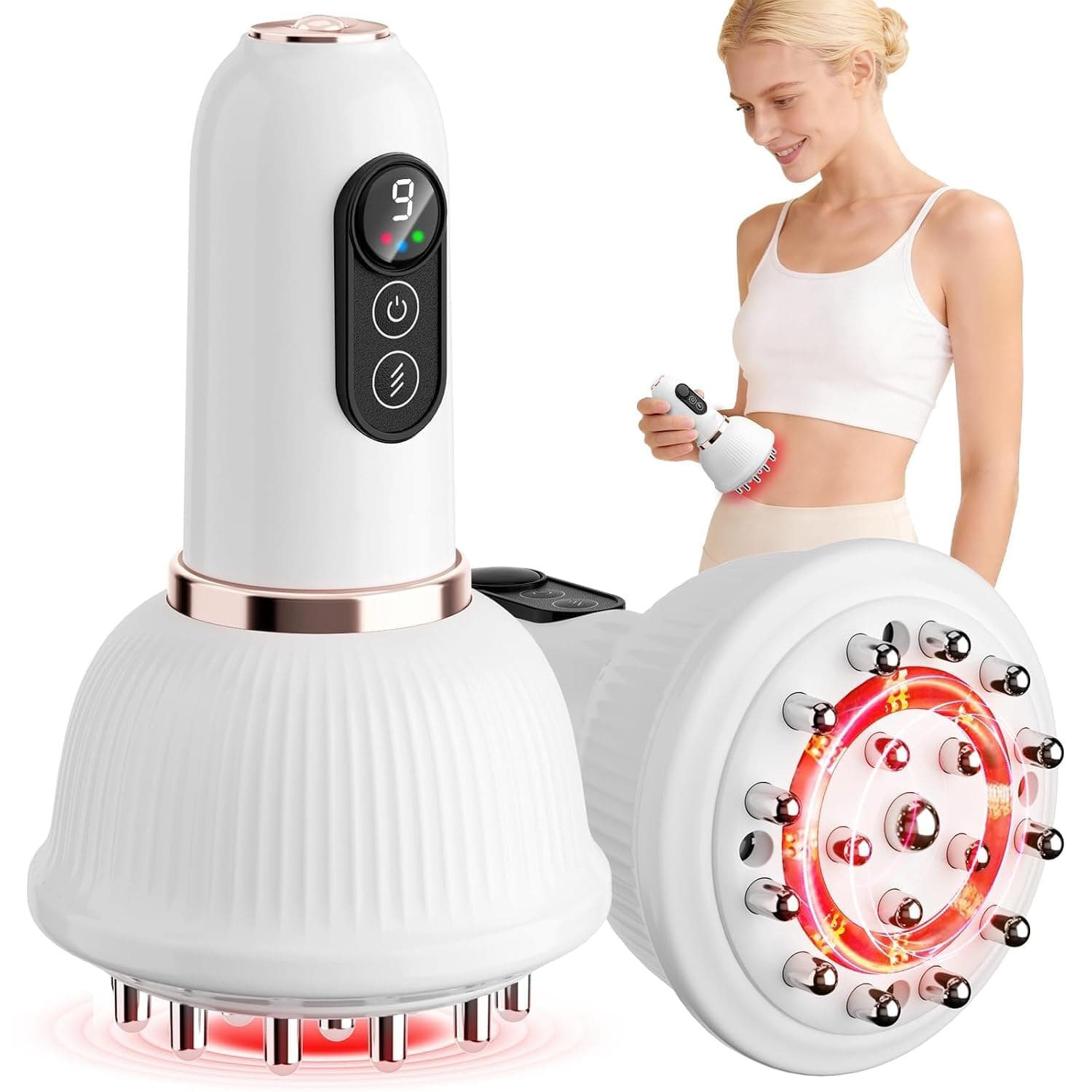 Body Massager Machine with Red Light Therapy, Heating & Vibration, Handheld Body Massage Device for Muscle Relaxation, Gift for Men & Women, White