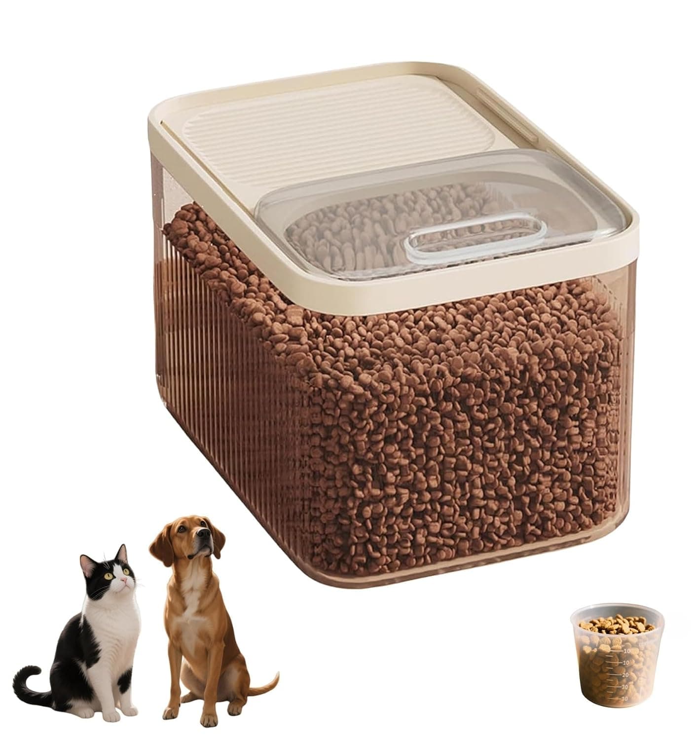 Large Airtight Pet Food Container with Measuring Scoop, Durable BPA-Free Plastic Storage Bin for Dog, Cat & Bird Dry Food, Keep Food Fresh & Organized (Transparent, 15 lbs)