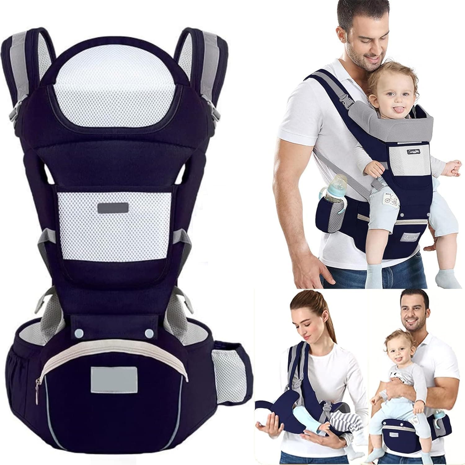 6 in 1 Baby Carrier Hip Seat, Multifunctional Baby Strap Waist Carrier for walking, Shopping, Trip, Hiking - Adjustable Size & Suitable for 0-36 Months Baby with Gift Box Packaging (Black)
