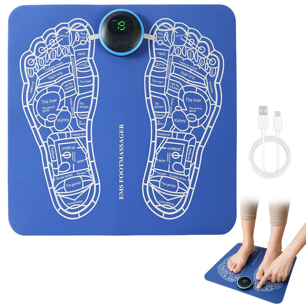 EMS Foot Massager, Electric Foot Massager Mat, Folding Portable Electric Massage Mat with 8 Modes and 19 Intensity Levels for Pain Relief, Circulation and Muscle Relaxation