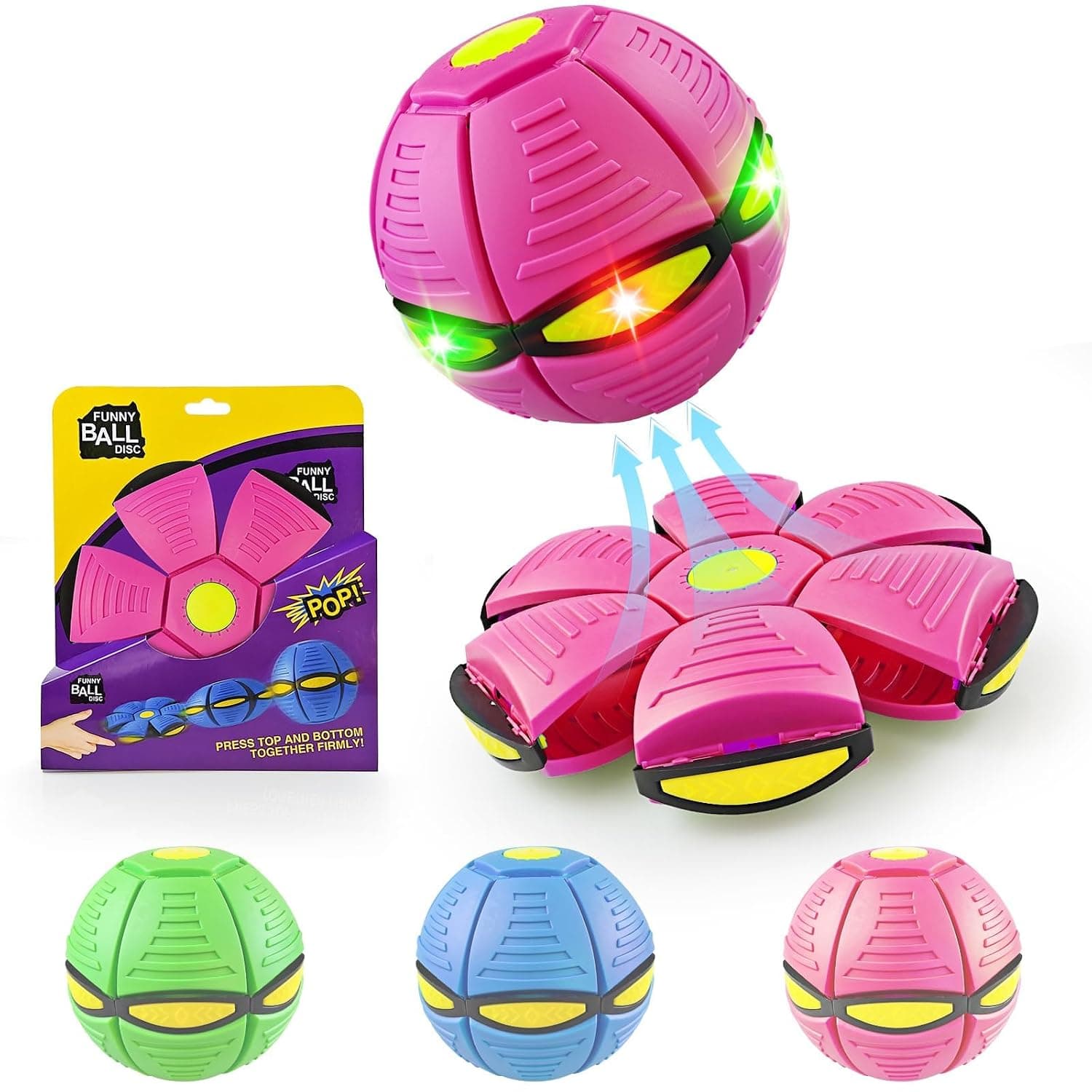 Magic Bouncing Ball 6-Light Dual Form, Pop up, Meta Ball Metaball Transforming Design, Flying Saucer Bouncy, Interactive Bouncing Balls for Parent, Child Interaction (Rose red)