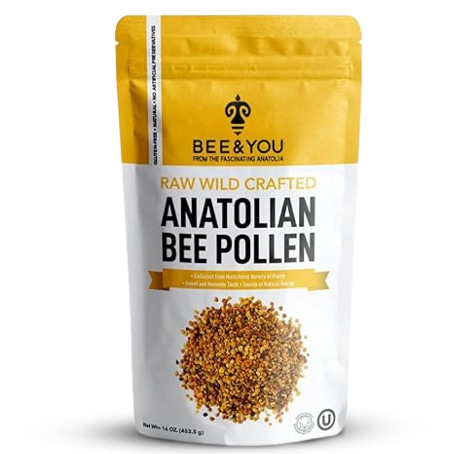 Bee and You Bee Pollen Granules, 16oz (1lb) Bag, 100% Pure, Natural Supplement, Antioxidants, Proteins, Vitamins, Amino Acids, for Adults, Women, Men