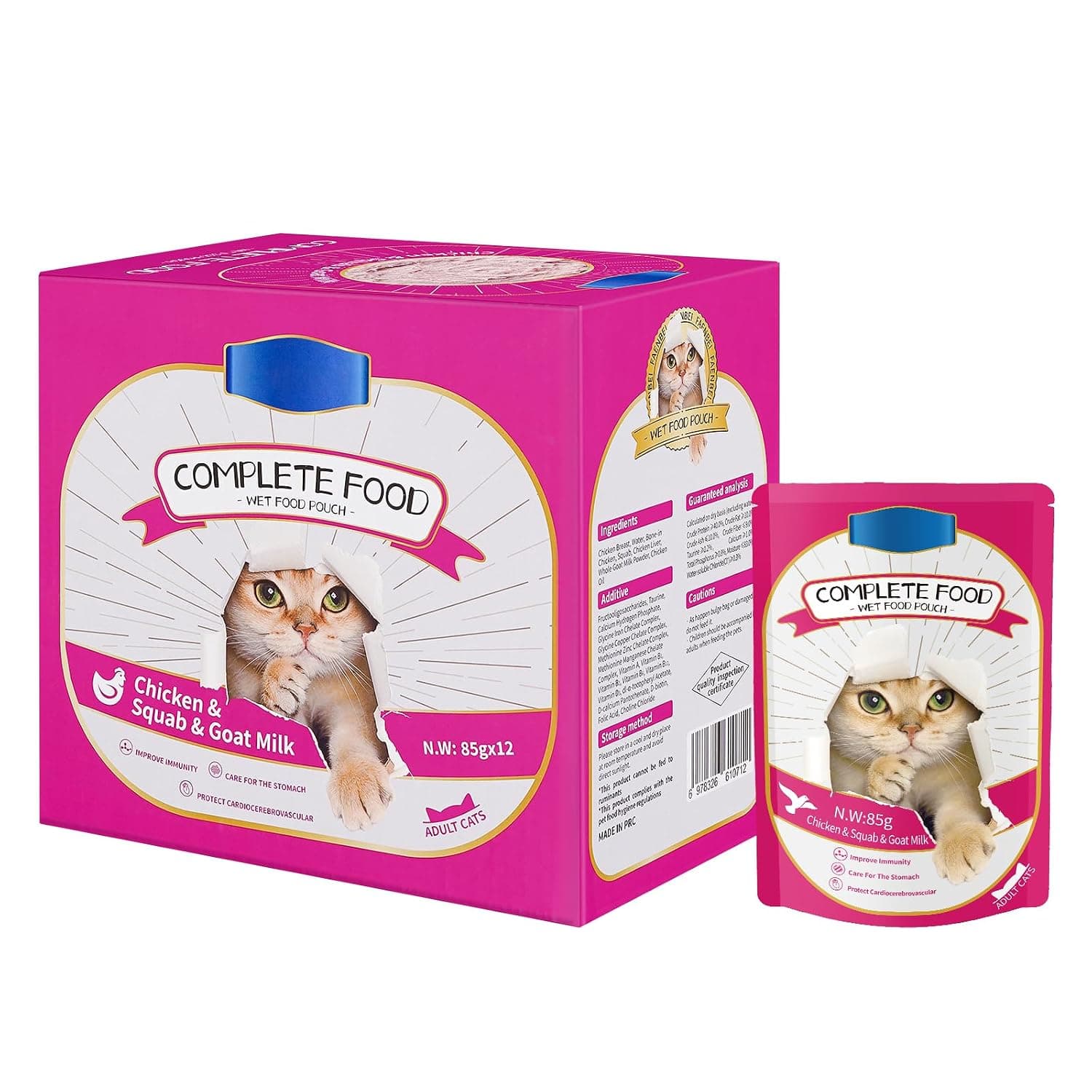 SKY-TOUCH Cat Wet Food 12x85g, Complete Nutrition for Balanced Diet, Grain & Potato Free Formula, Cat Velvet Mousse For All Life Stages, 85g Pouch (12 Pouch Chicken)