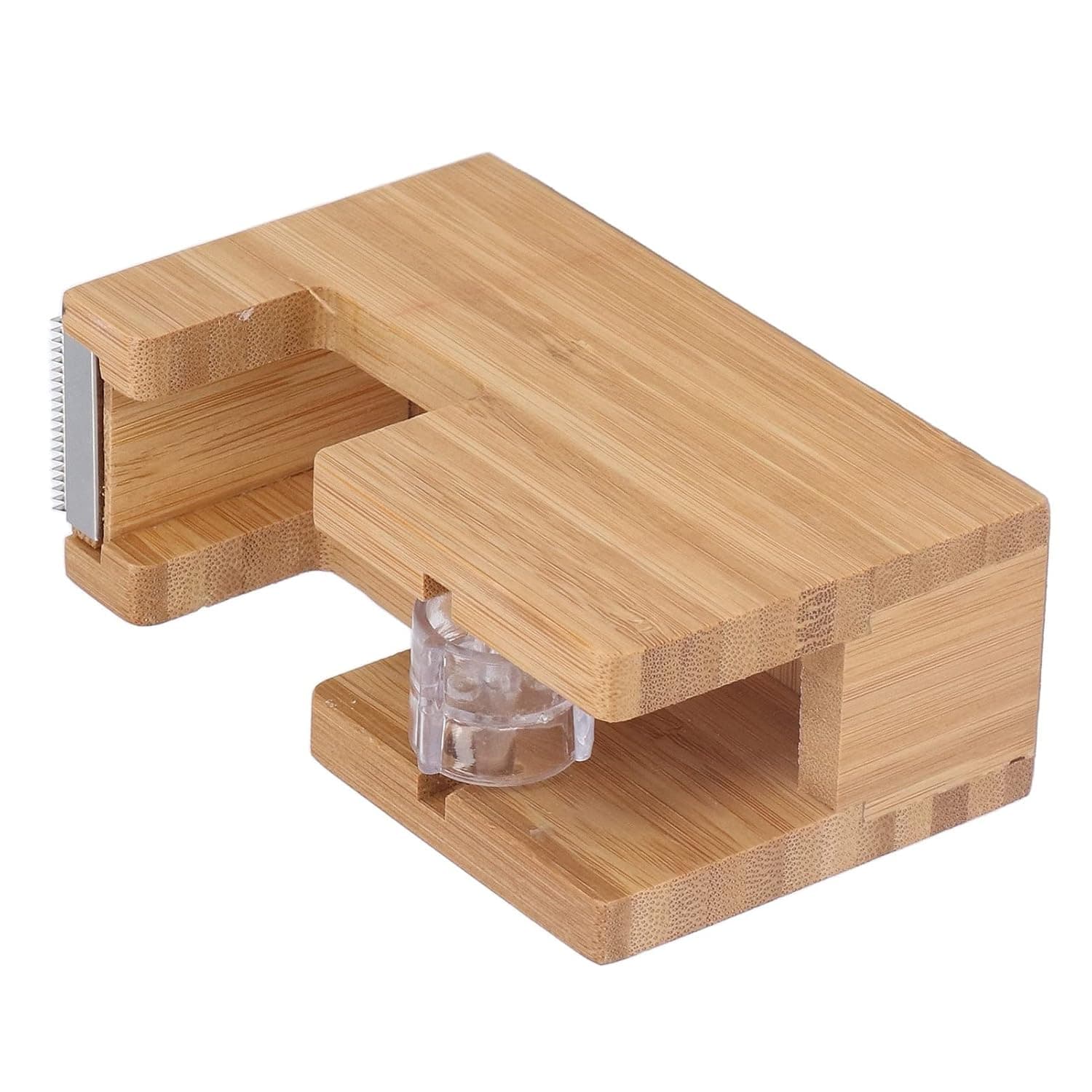 Asixxsix Tape Dispenser, Portable Compact Bamboo Wood Tape Holder Easy One-Handed Operation with Removable Cutter for Office Desk Gift Wrapping