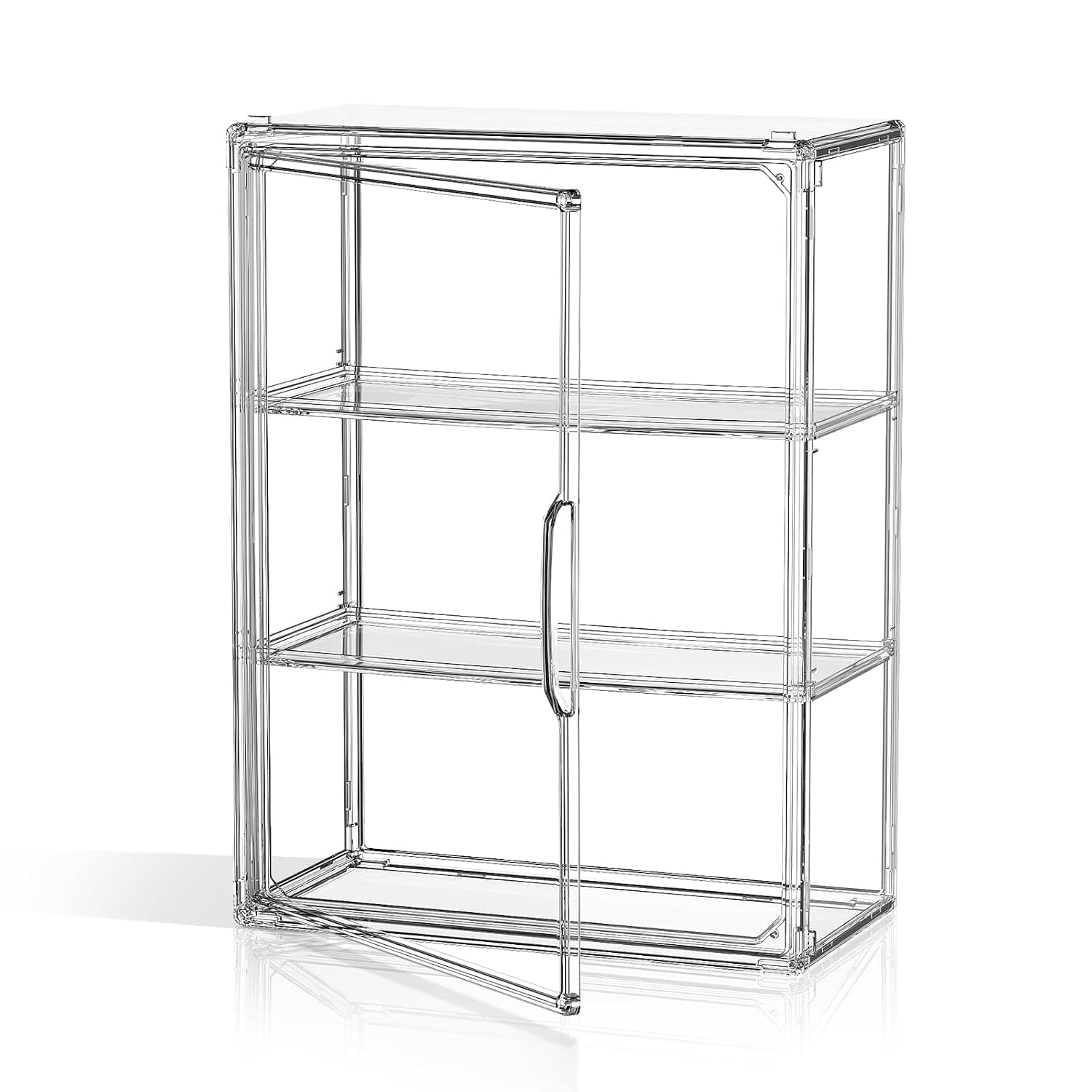 Clear 3 Tiers Acrylic Display Case for Figures Collectibles 1 Pack Wall Mounted Hobby Figurine Display Case with Shelves, Display Shelf Storage Box for Action Figures, Car Model