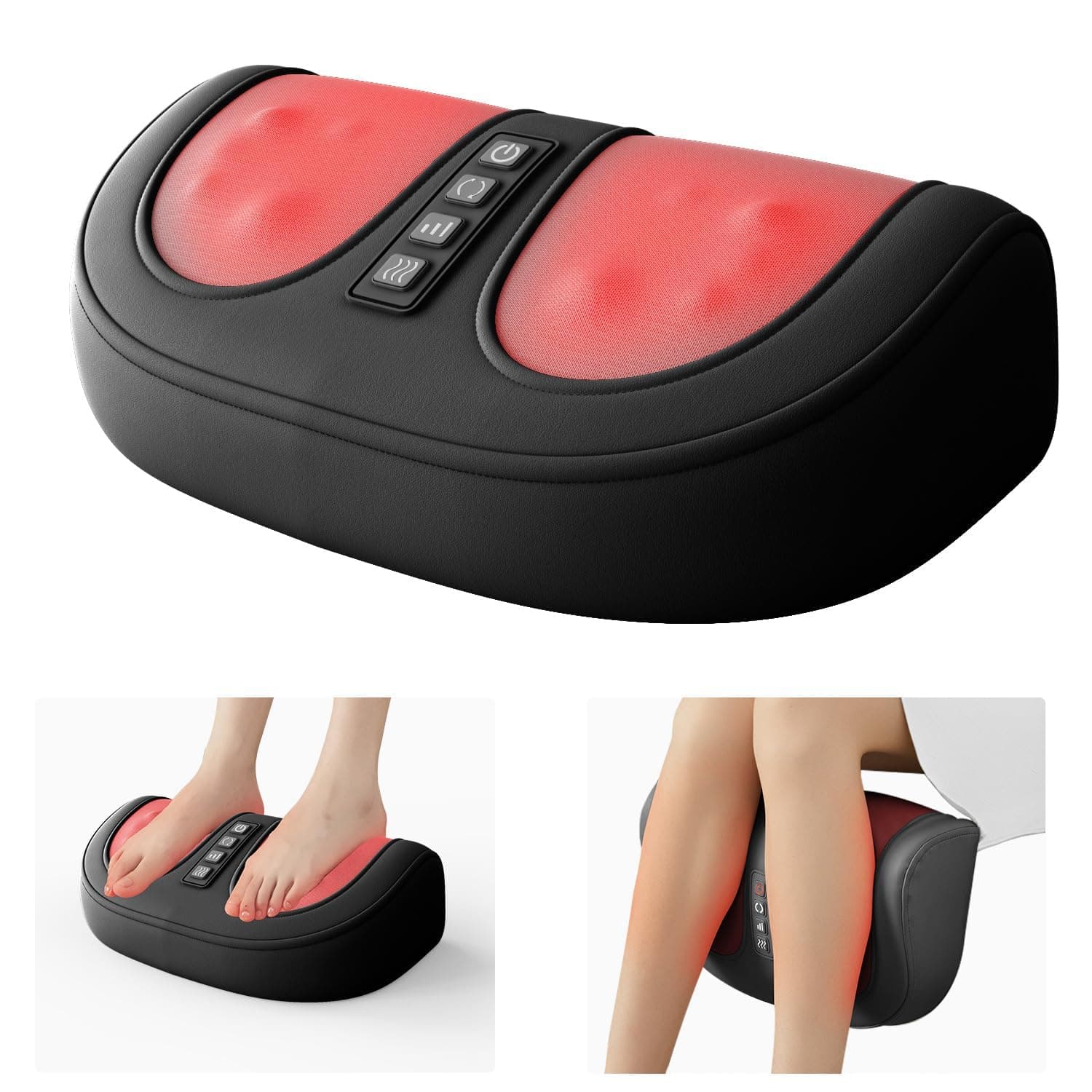Foot Massager with Heat, Foot and Calf Massager with Massage Roller, Electric Kneading Plantar Relax Machine, Circulation and Relax for Foot and Calf Massage, Gifts for Dad, Mom and Lover