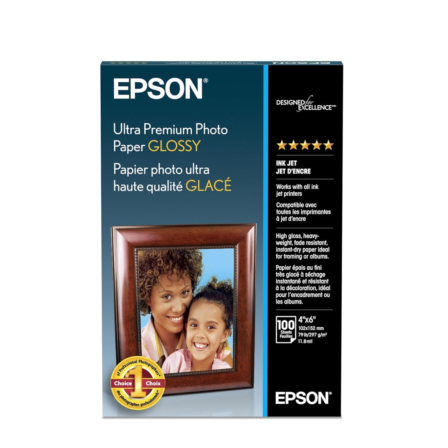 Epson S042174 Ultra premium Photo Paper Glossy, 4x6, 100 Sheets Ink | Epson's heaviest consumer glossy paper delivers professional-quality, long-lasting photos worthy of framing.