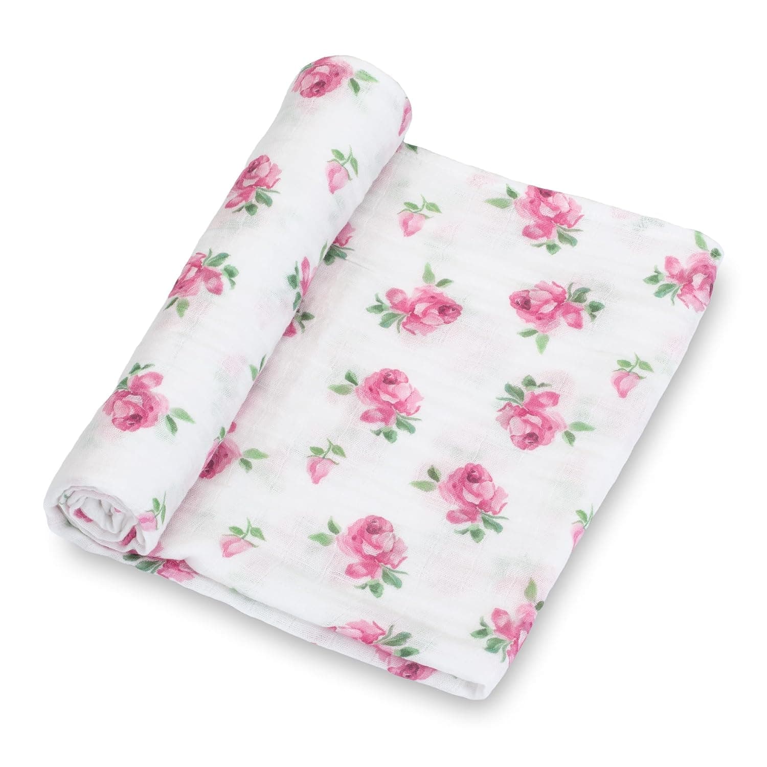 LollyBanks Baby Swaddle Blanket for Girls, 100% Cotton Soft Muslin Swaddle, Lightweight 47 x 47 Inches Swaddles for Newborns, Cozy and Gentle Baby Blankets, Nursery Essentials (Rosebud Print)