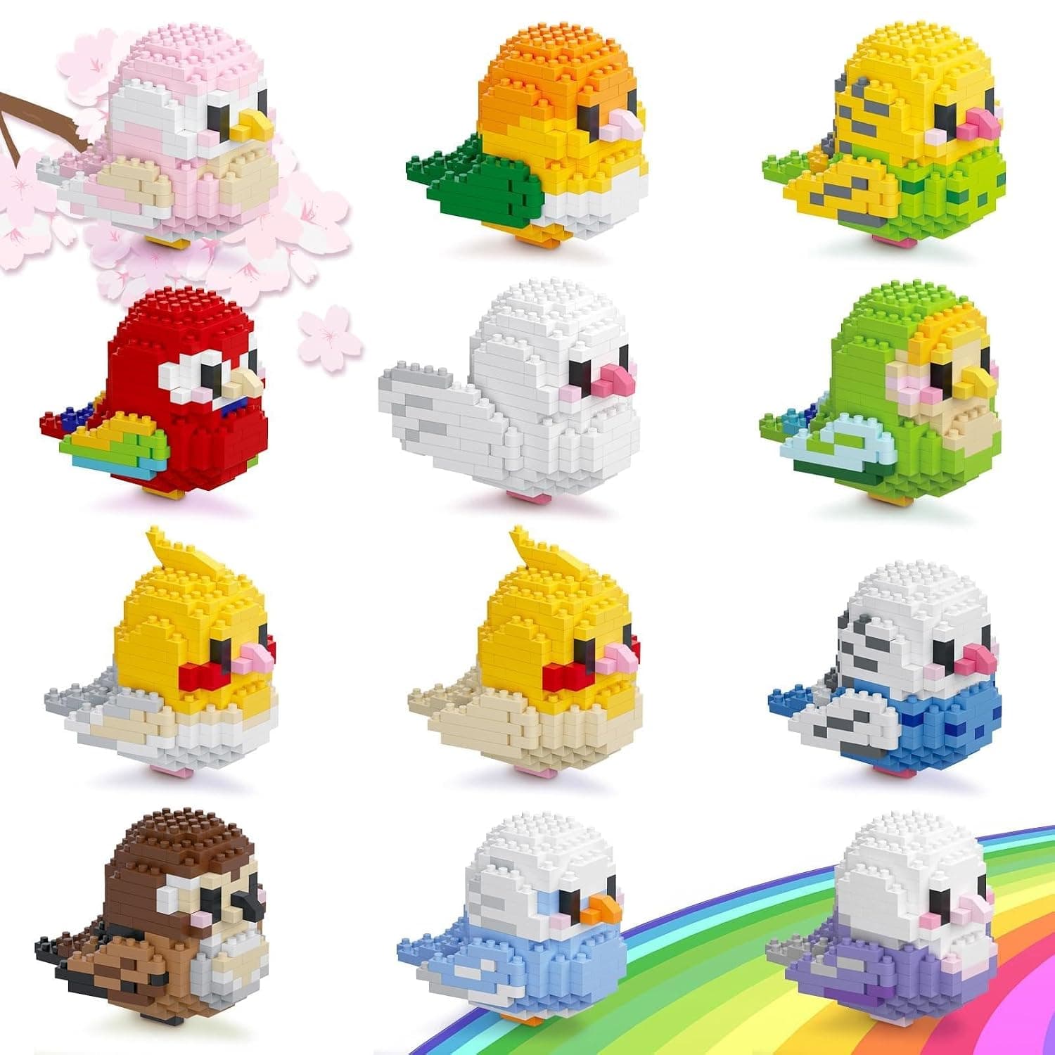 Micro Mini Parrot Building Block Set, 12 Colorful Small Birds Bricks Kit, Creative DIY Educational Toy for Kids Age 6+, Perfect Birthday or Christmas Gift, Not Compatible with Lego Blocks