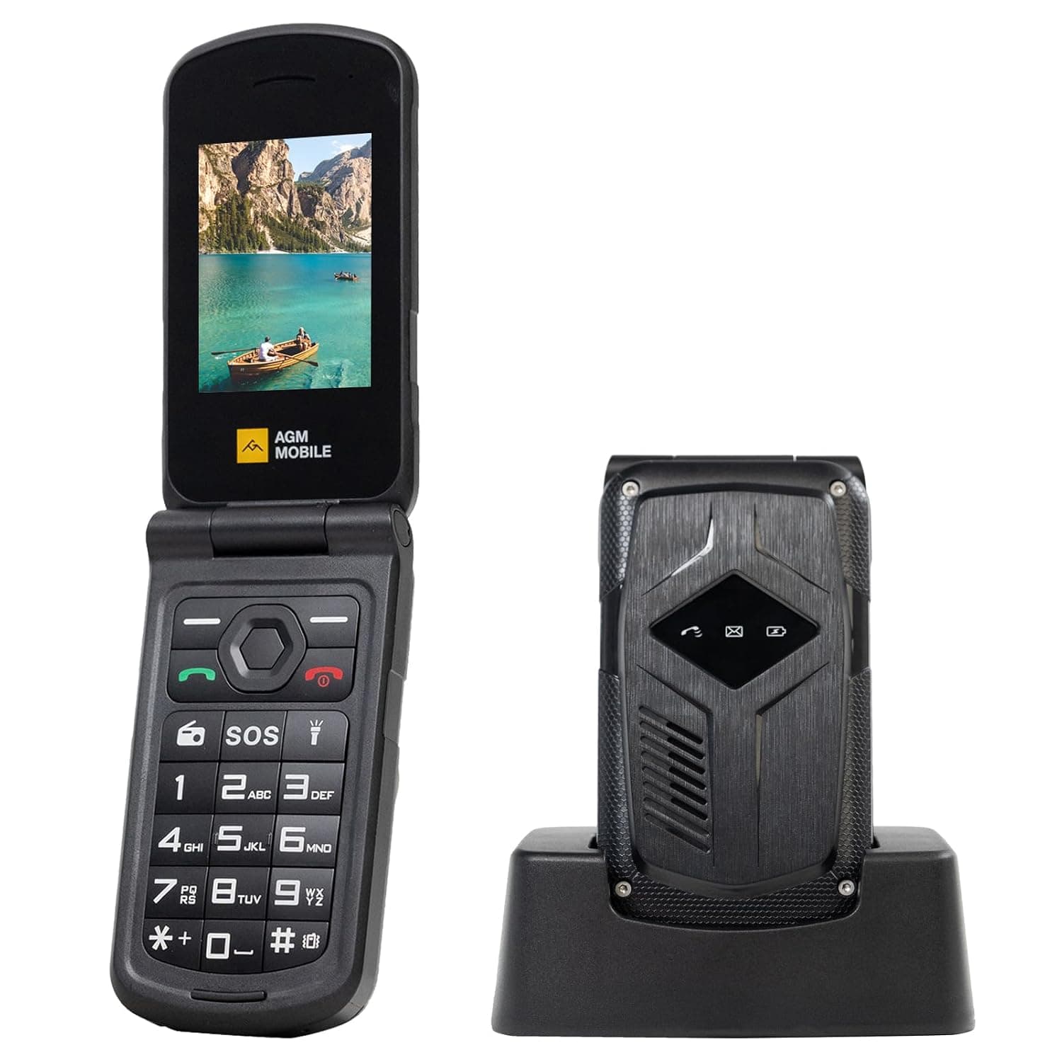 AGM M10 Rugged Feature Phone with Charging Dock, Compact Filp Mobile Phone, IP68/69K/Dual Nano SIM 4G LTE/SOS/Flash Light/1200mAh Battery/Blueooth 5.0/Type-C