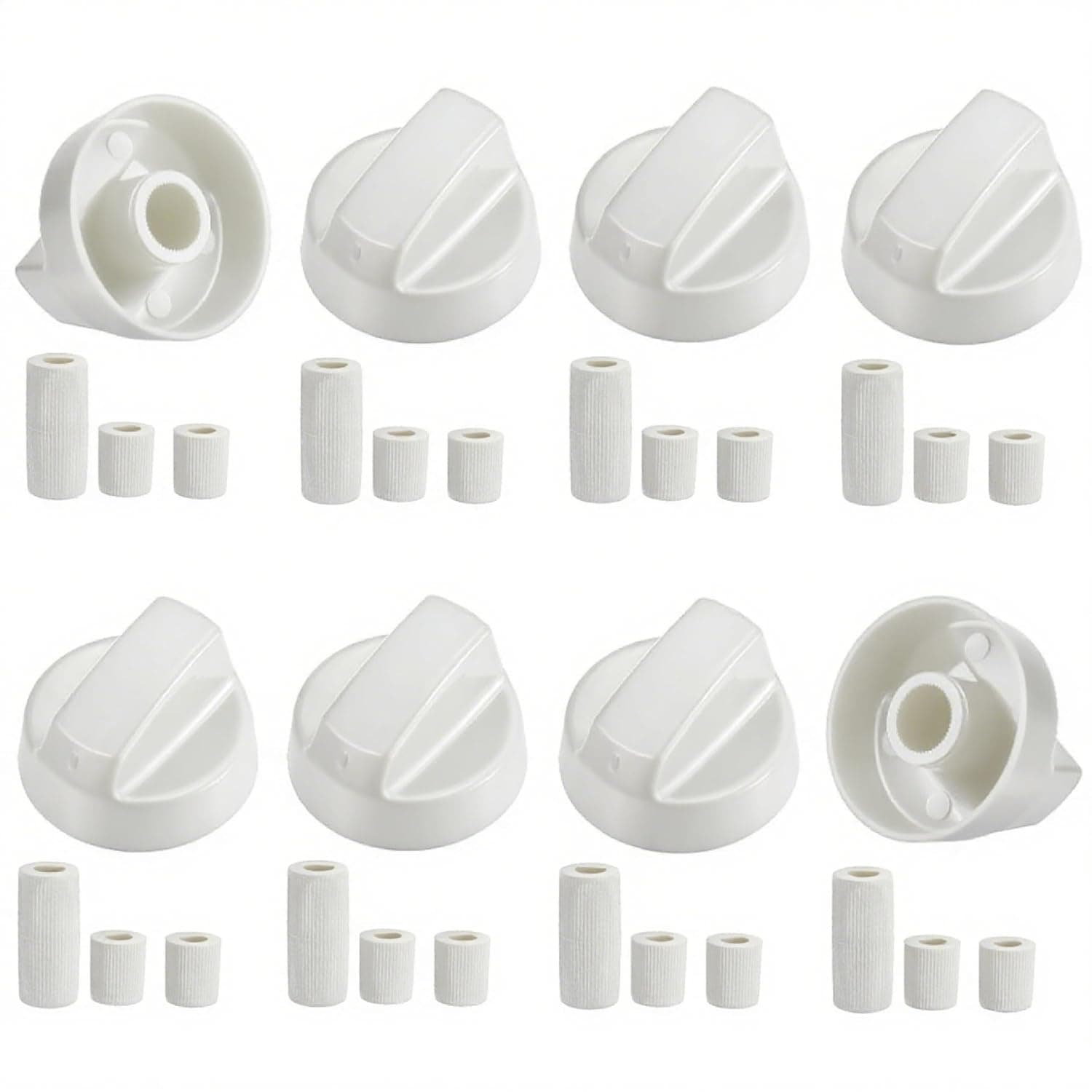 8 Pcs Universal Cooker Knobs Replacement Set with 24 Accessories for Gas Stoves, Electric Ovens, Thermostats & More, Durable Cooking Control Knobs, Heat-Resistant, Easy-Install (White)